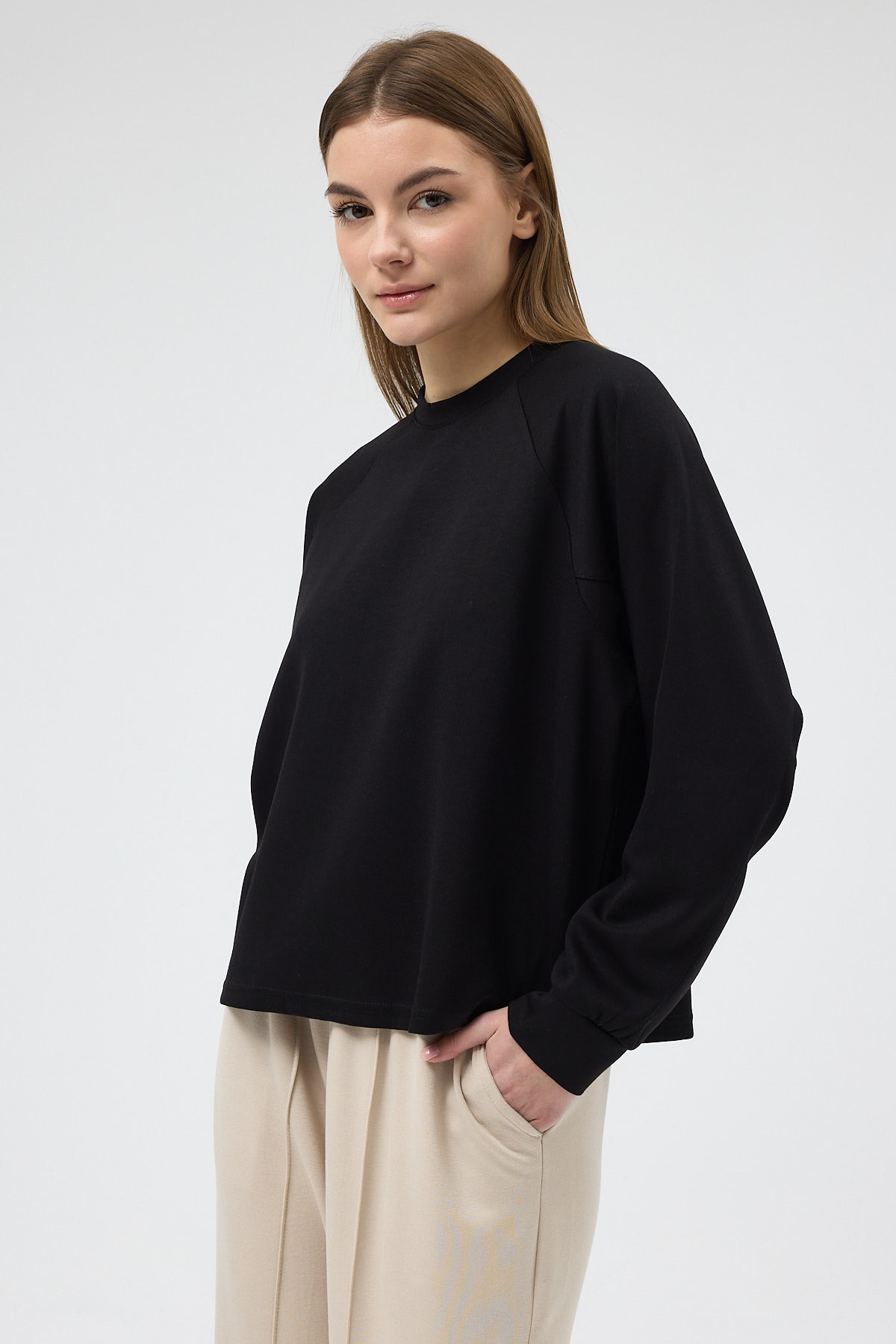 Siyah Oversize Bisiklet Yaka Kadın Sweat 8251A - 6