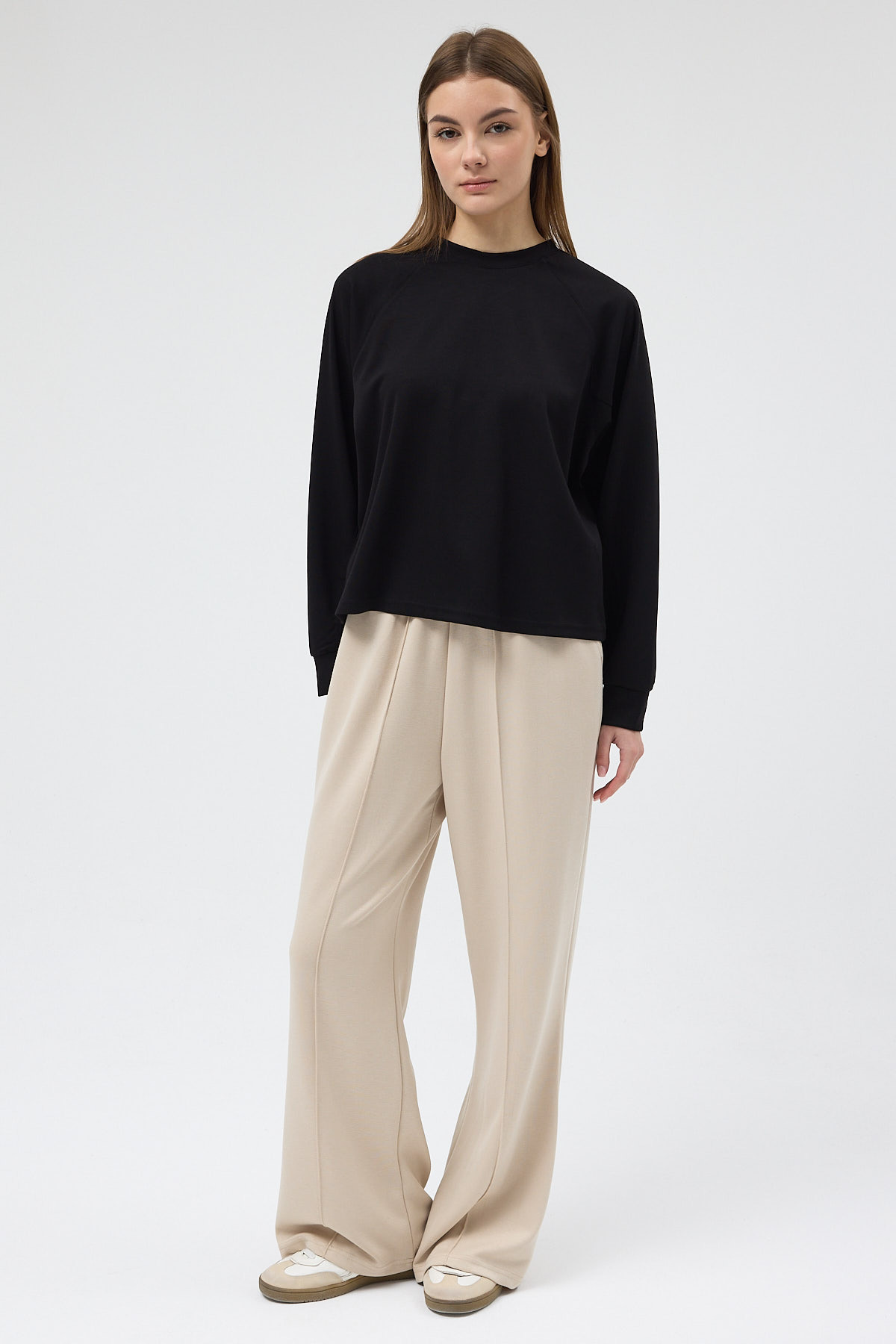 Siyah Oversize Bisiklet Yaka Kadın Sweat 8251A - 3