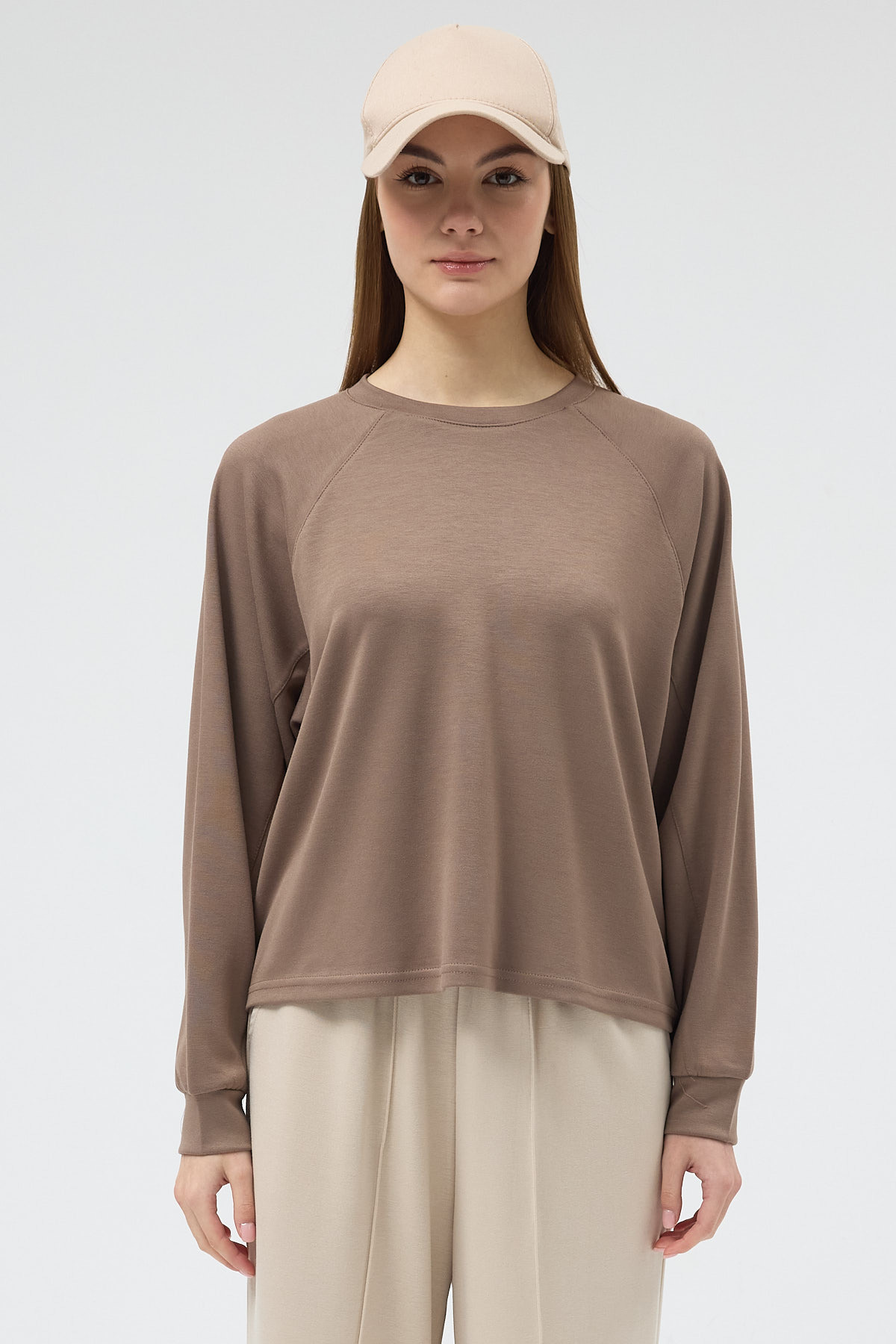 Vizon Oversize Bisiklet Yaka Kadın Sweat 8251A - RAYS