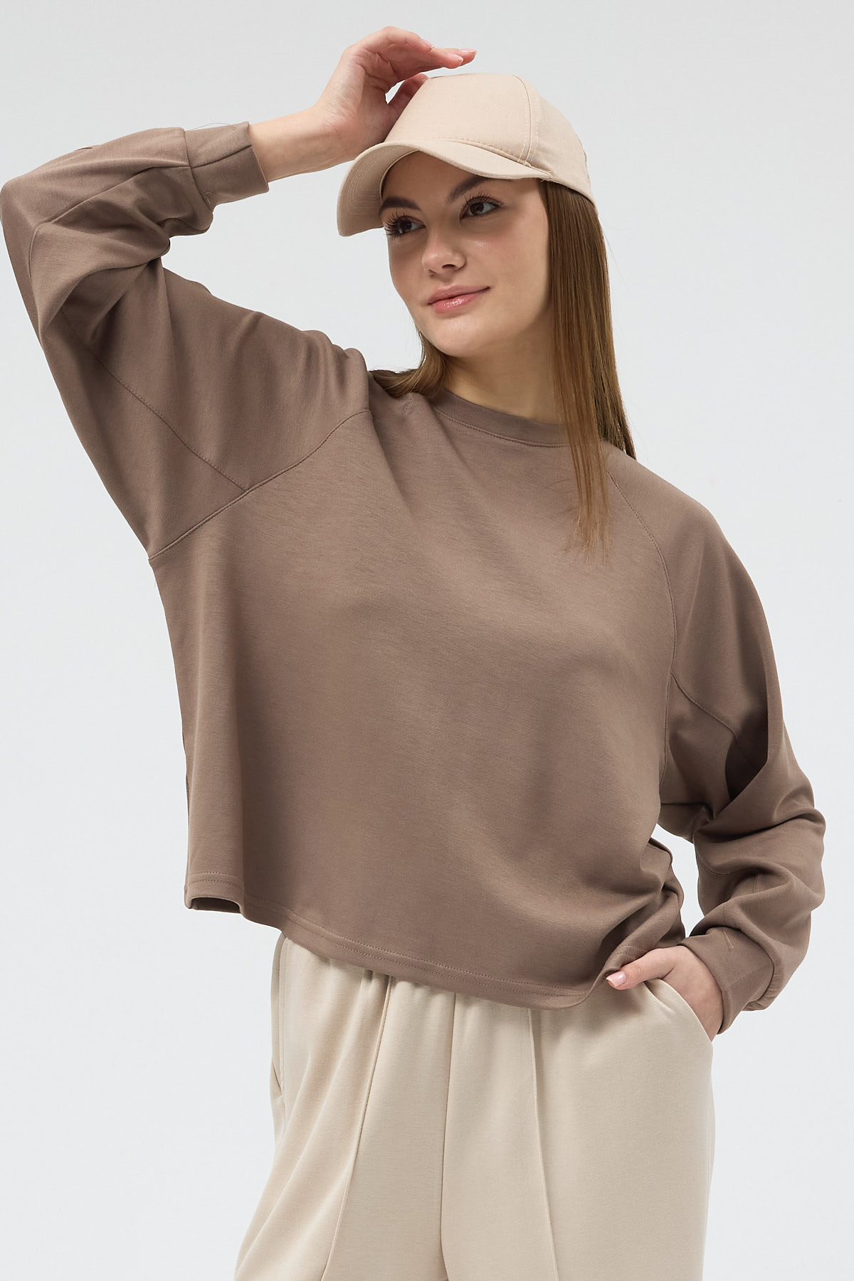 Vizon Oversize Bisiklet Yaka Kadın Sweat 8251A - RAYS