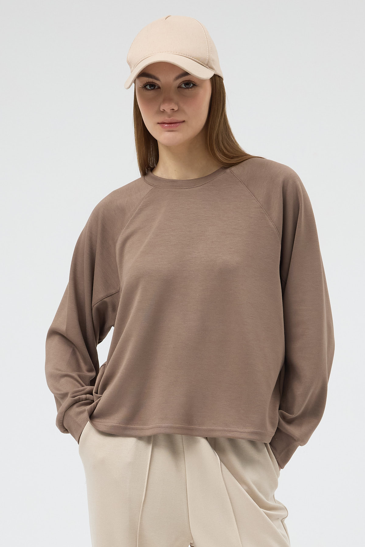 Vizon Oversize Bisiklet Yaka Kadın Sweat 8251A - 6