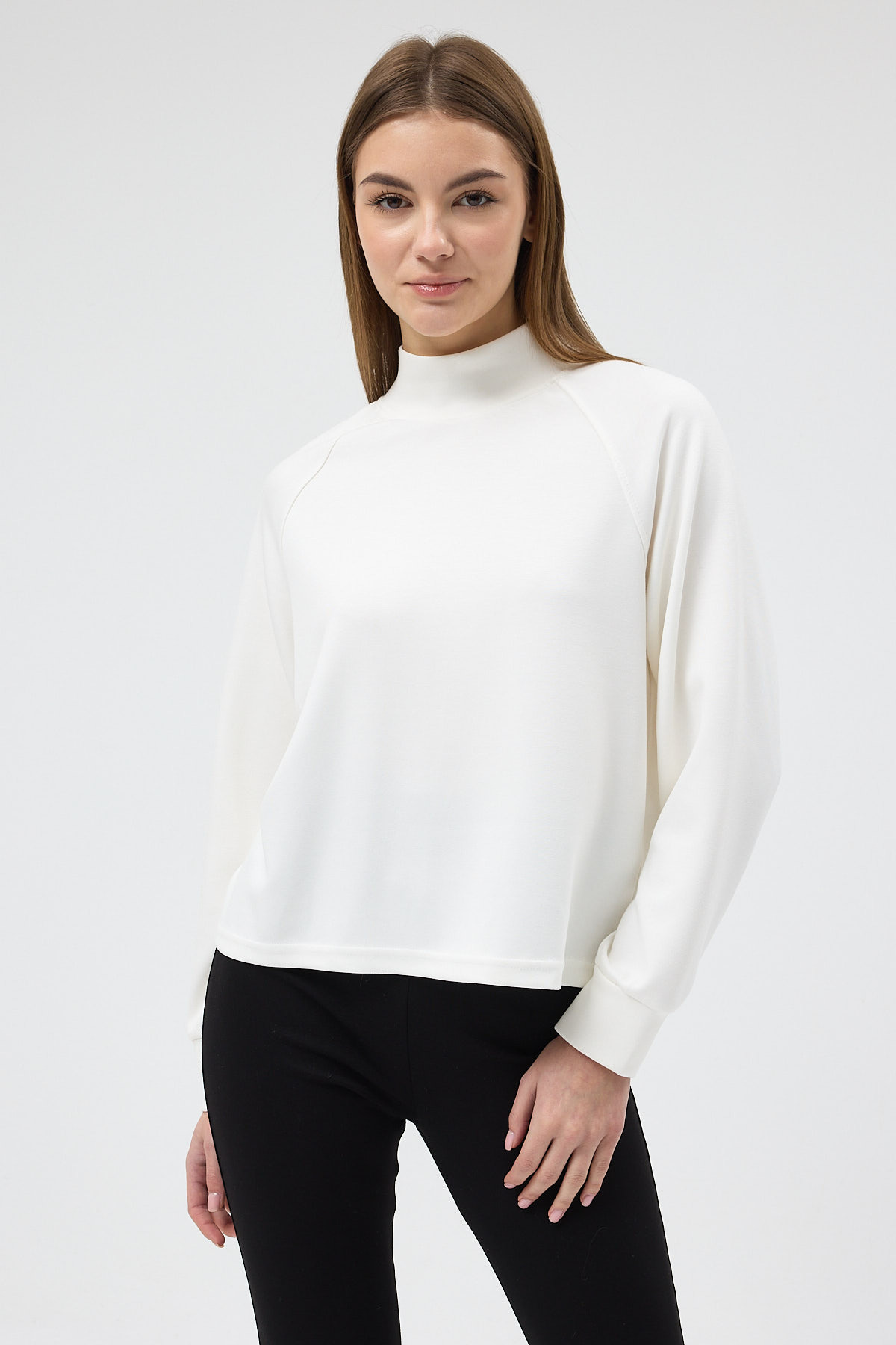 Ekru Dik Yaka Reglan Kol Kadın Sweat 8252A - RAYS
