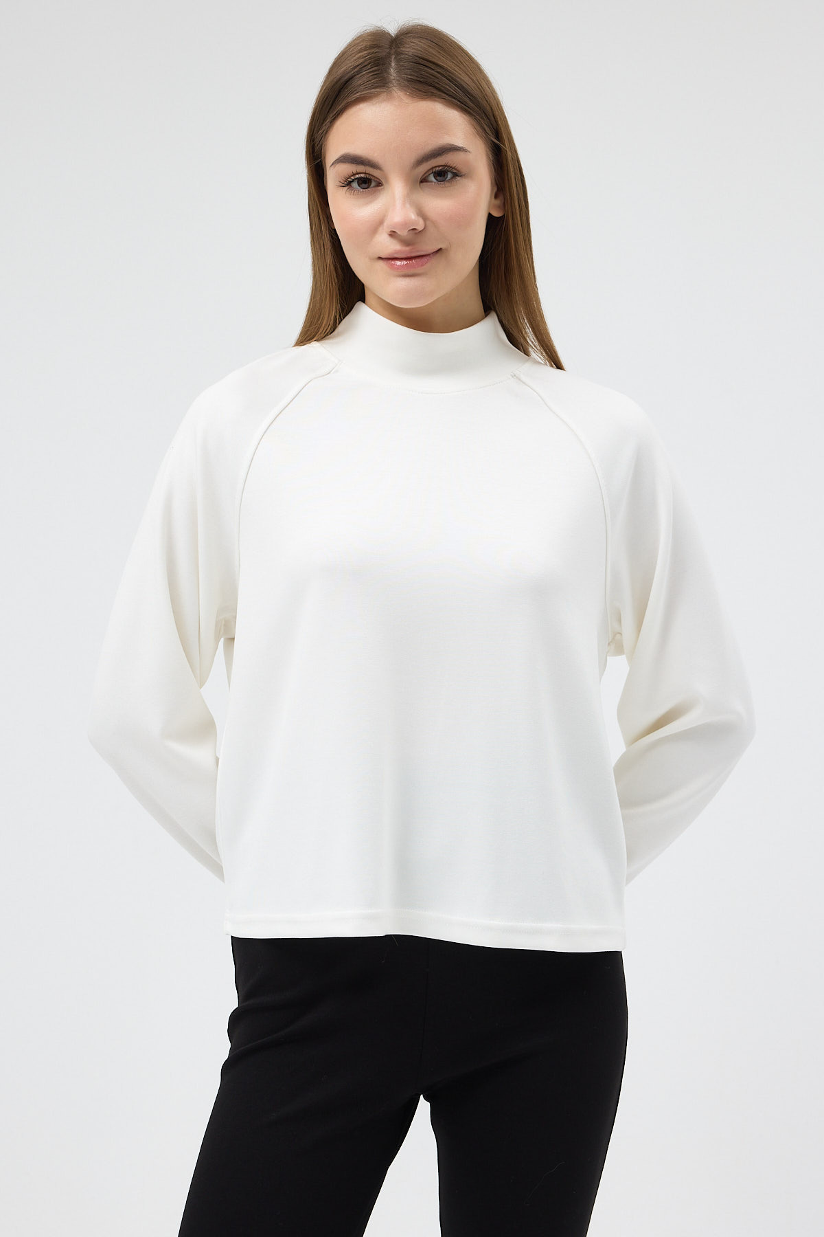 Ekru Dik Yaka Reglan Kol Kadın Sweat 8252A - 6