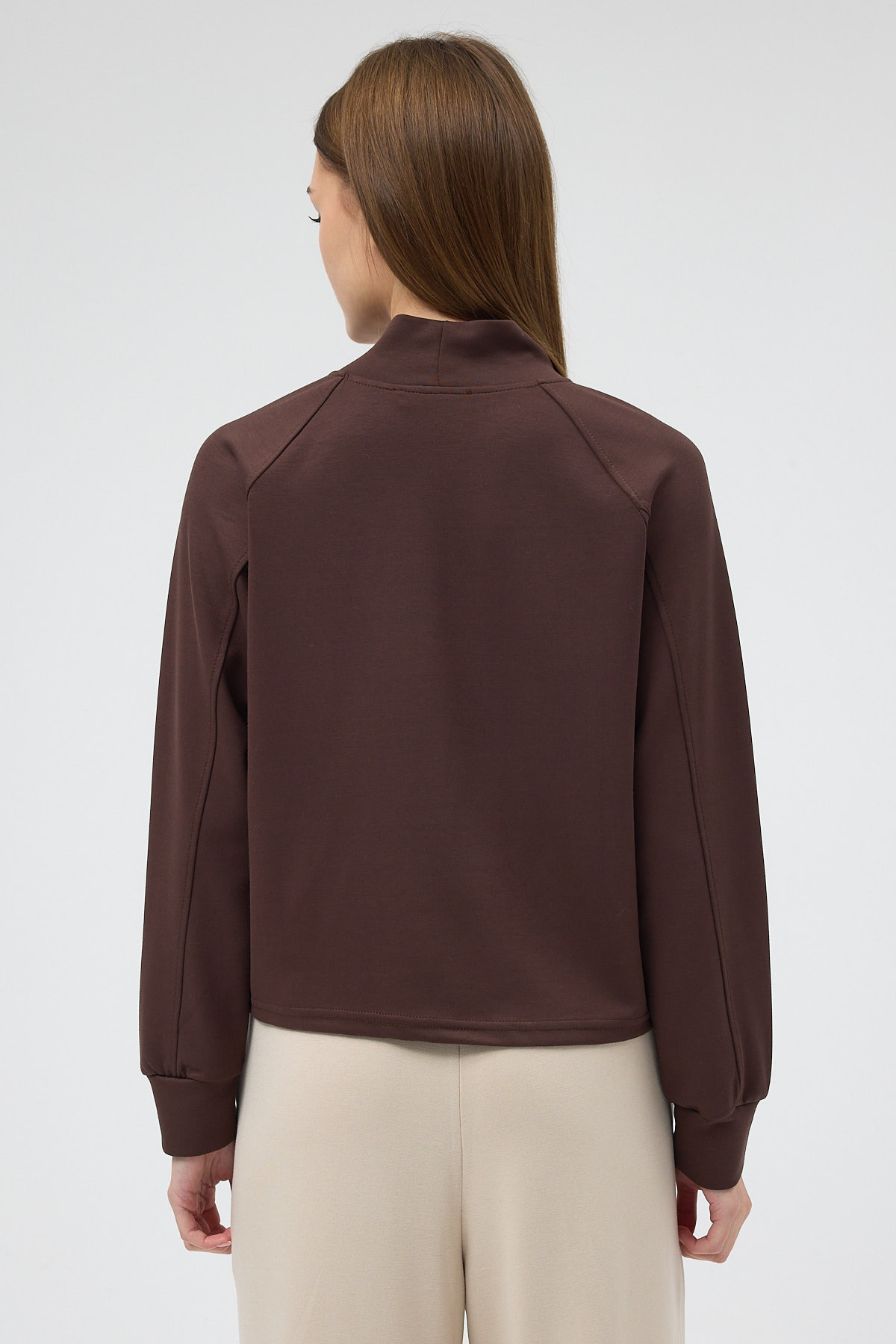 Kahverengi Dik Yaka Reglan Kol Kadın Sweat 8252A - 5