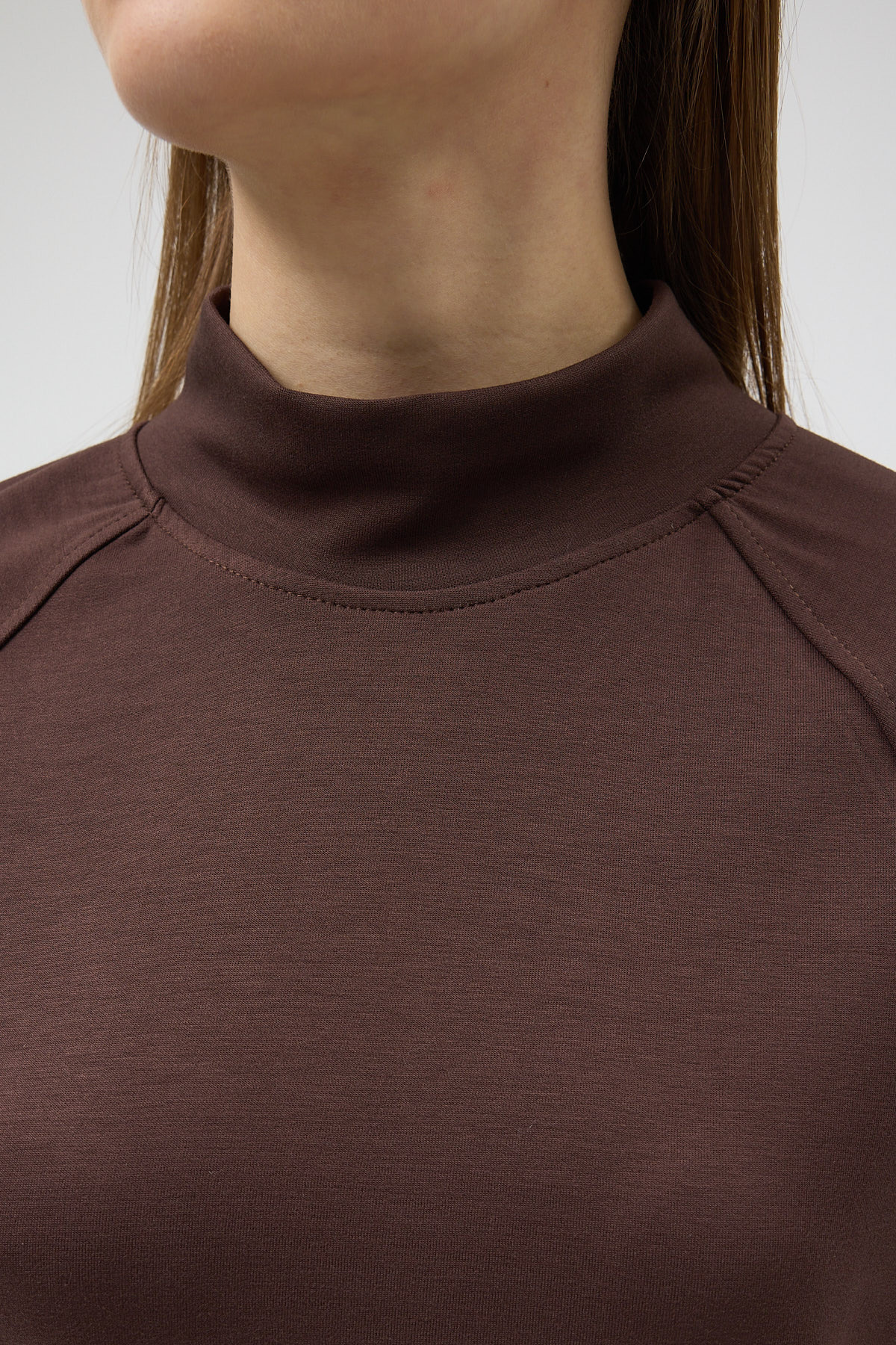 Kahverengi Dik Yaka Reglan Kol Kadın Sweat 8252A - 4