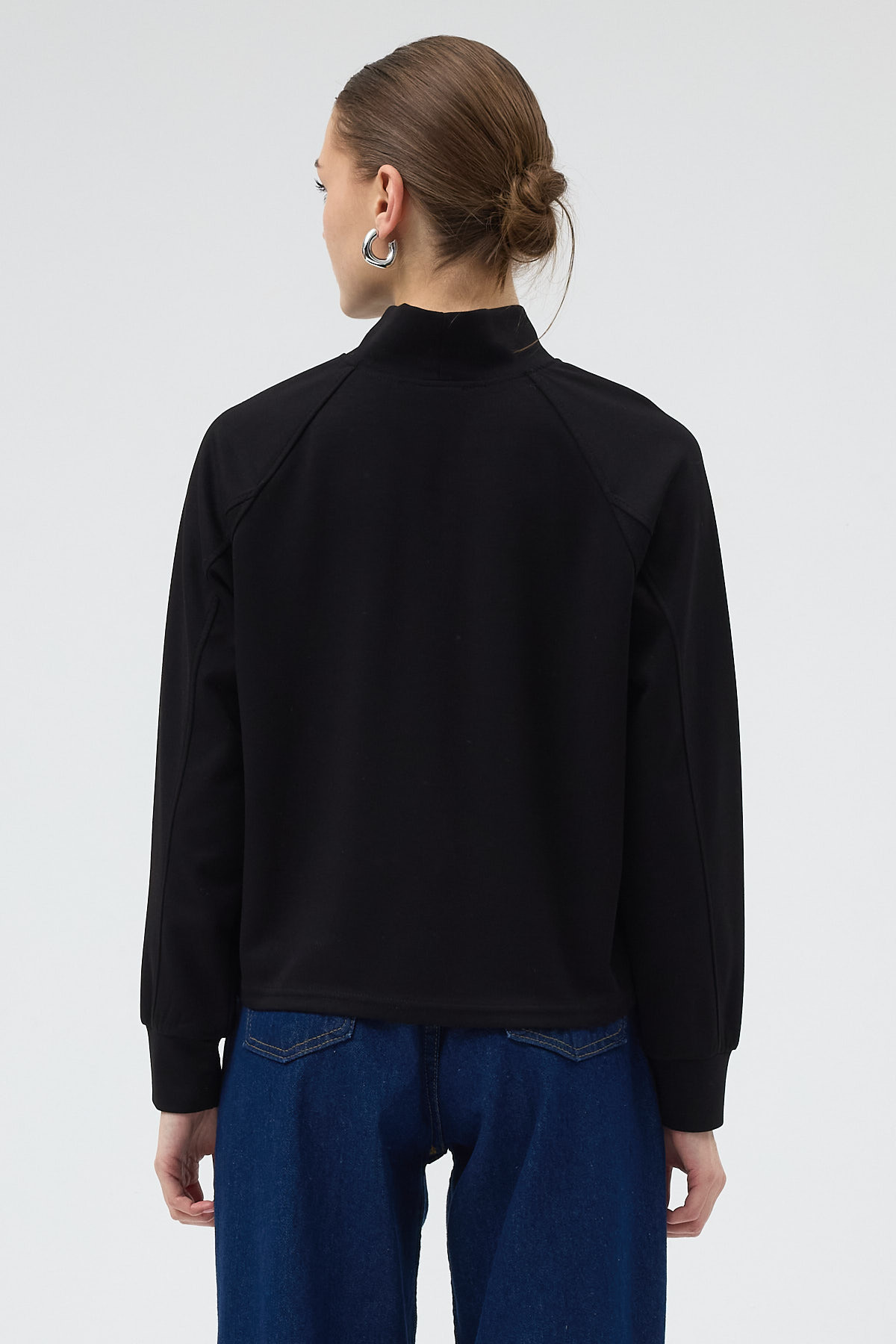 Siyah Dik Yaka Reglan Kol Kadın Sweat 8252A - 5