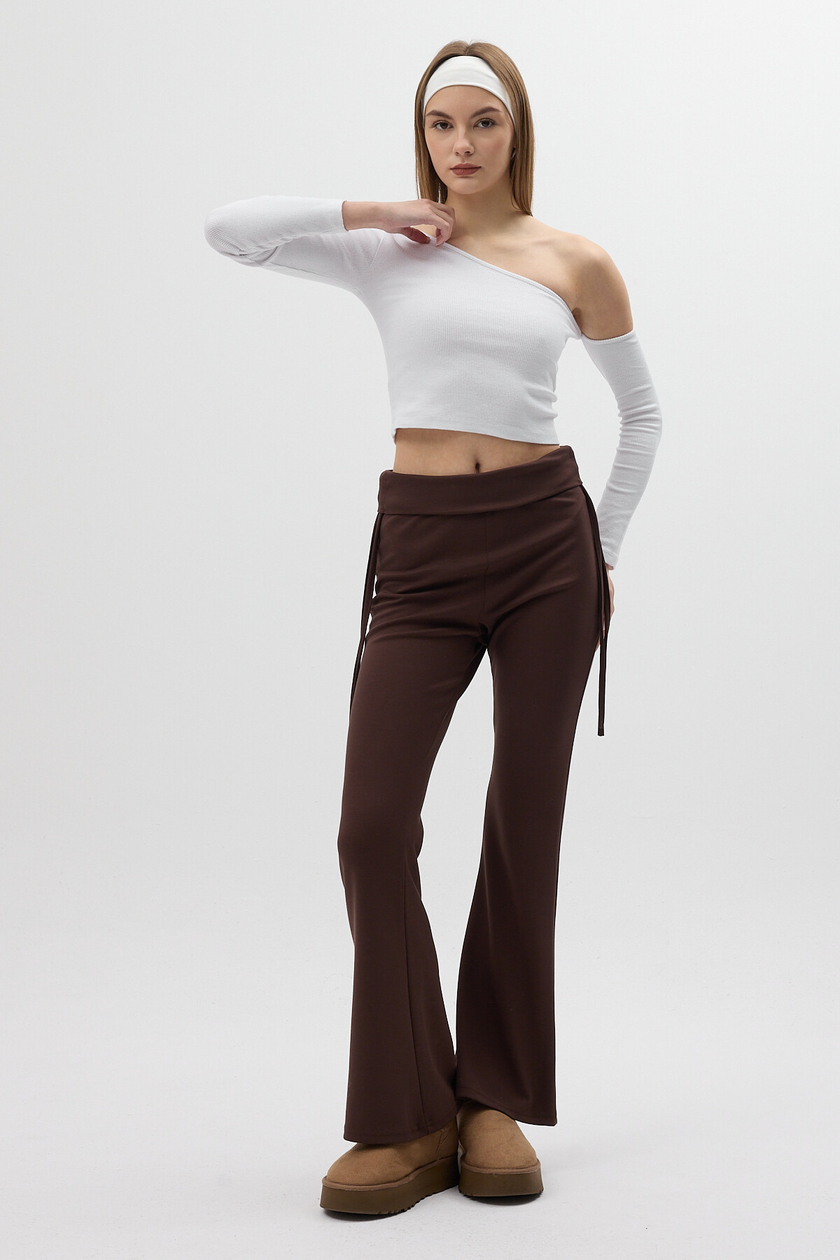 8255A Yandan Bağlamalı Pantolon Kahve - RAYS (1)