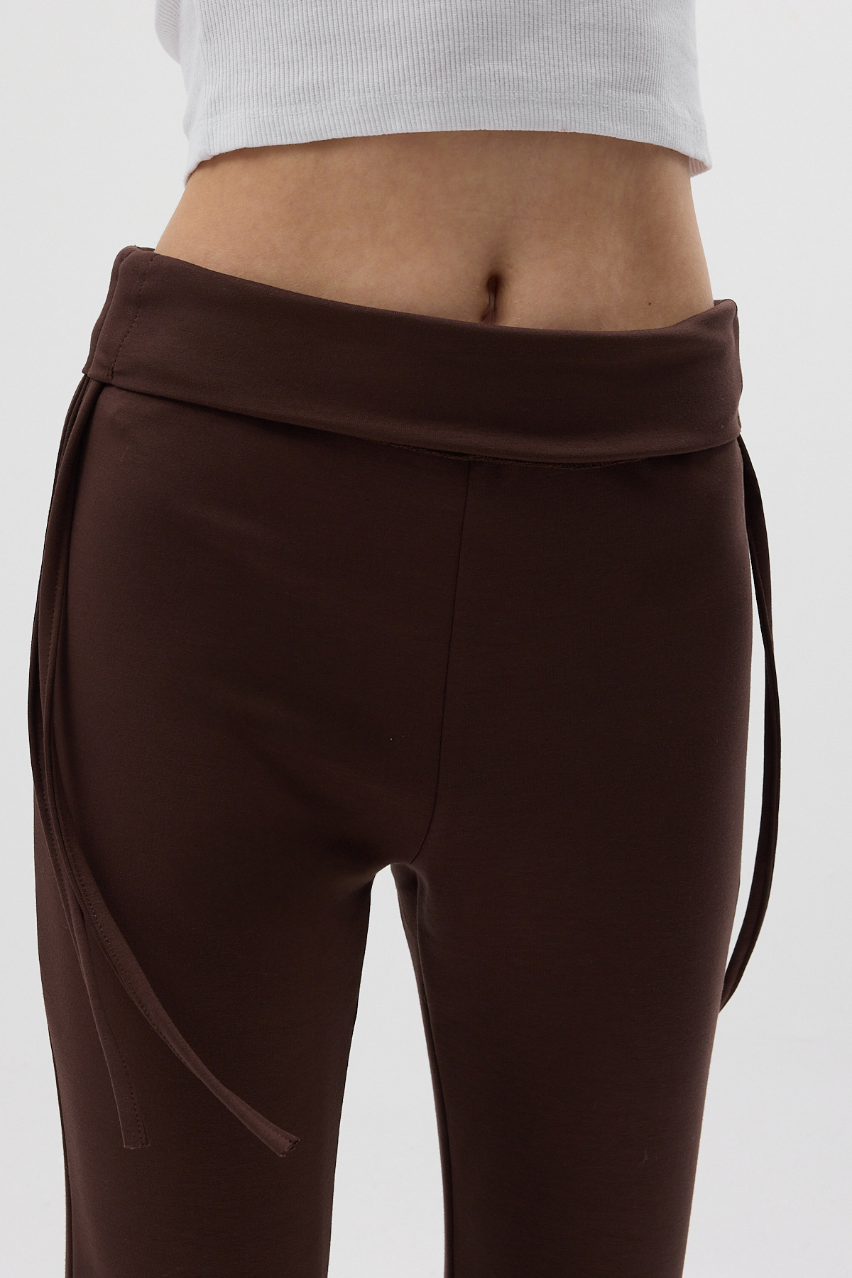 Kahverengi Geniş Paça Yüksek Bel Yandan Bağlamalı Kadın Pantolon 8255A - RAYS