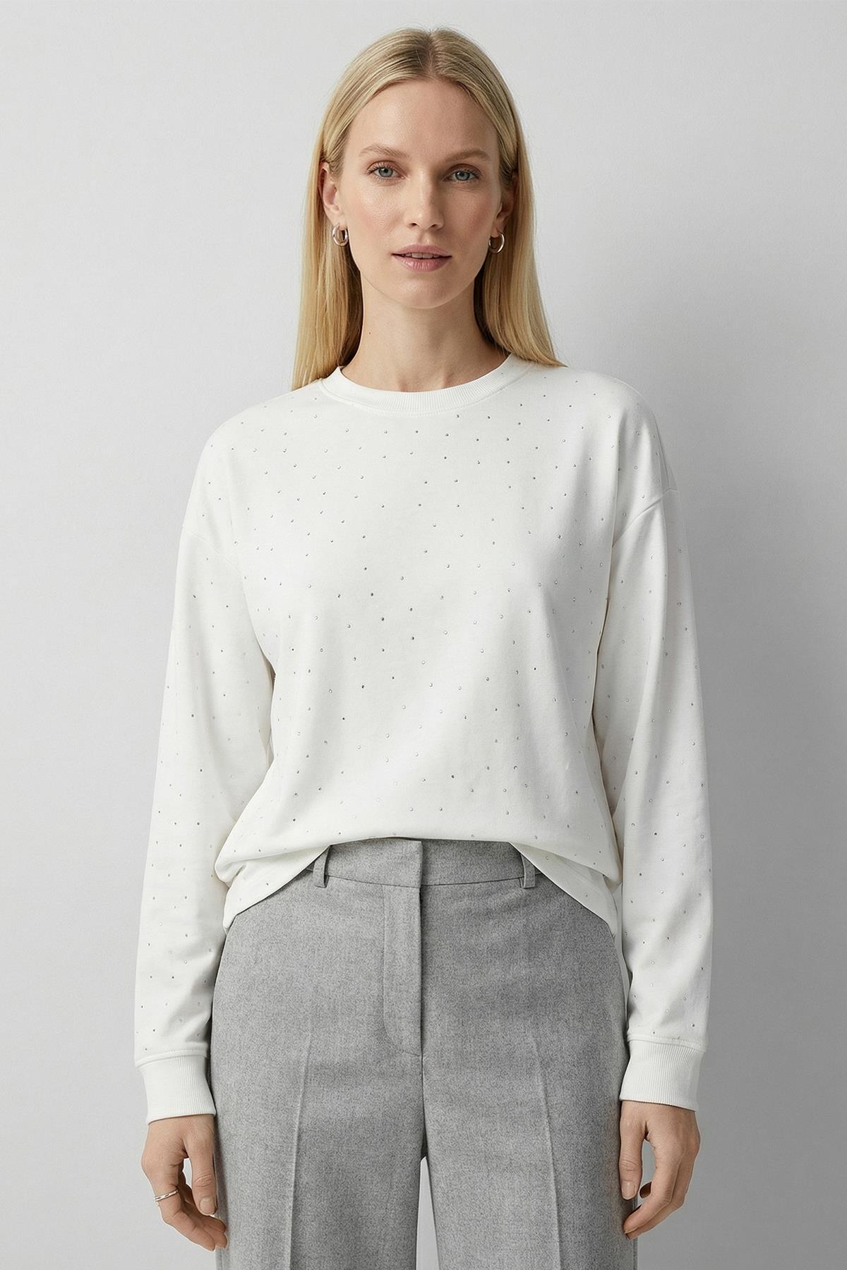 Ekru Taşlı Uzun Kol Bluz 8256 - 1