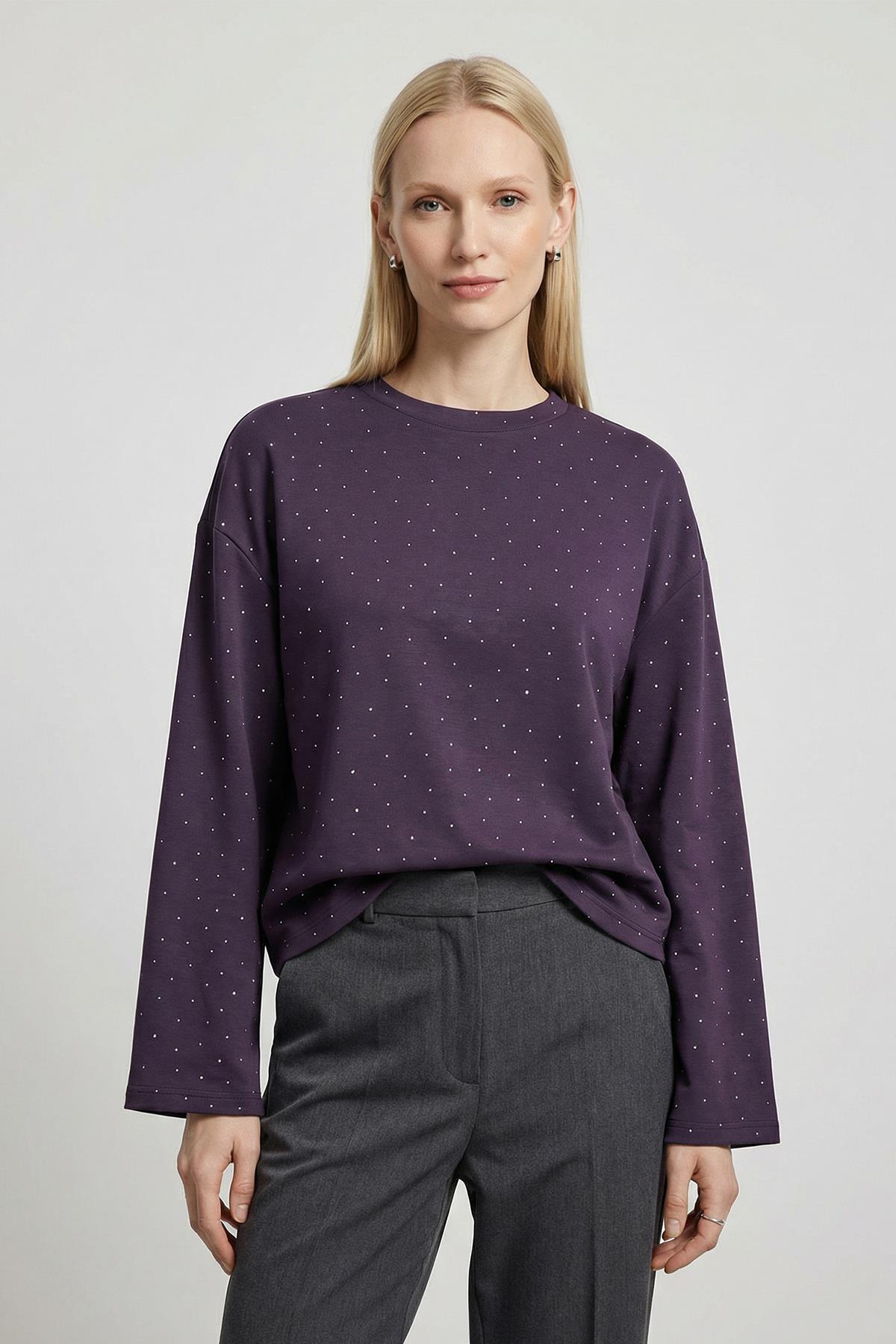 Mürdüm Taşlı Uzun Kol Bluz 8256 - 1