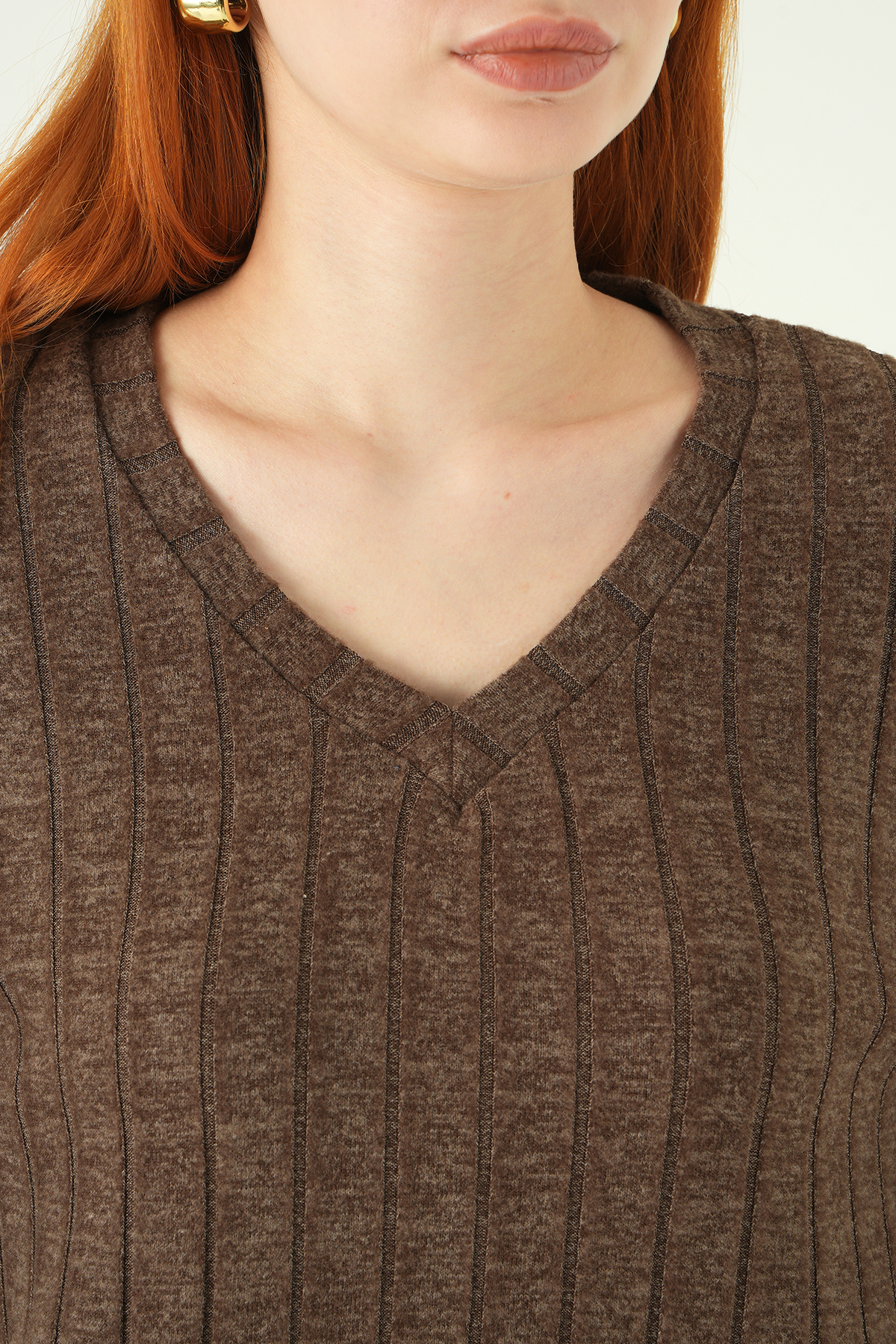 8259A V Yaka Bluz Acı Kahve - 4