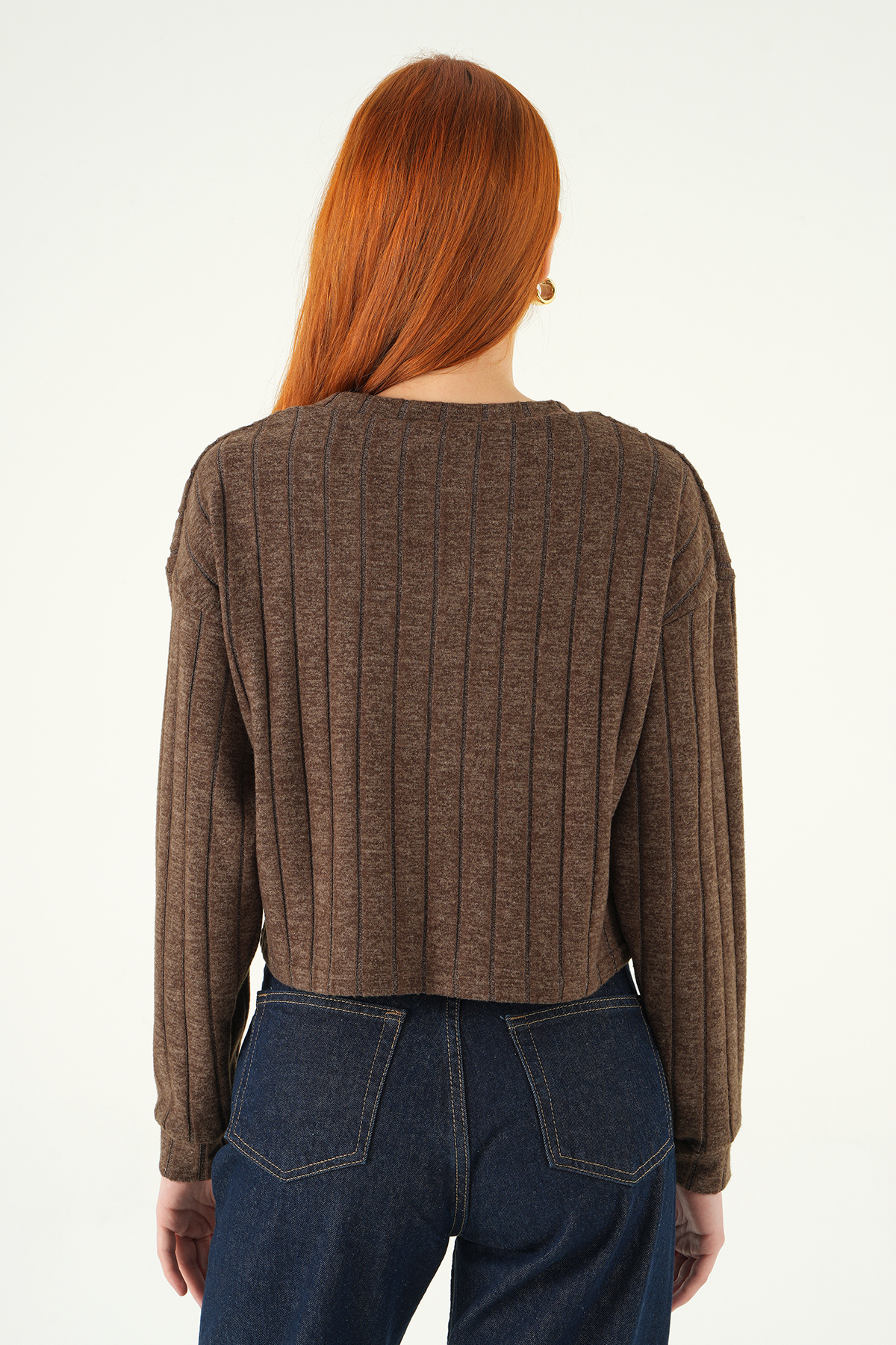 8259A V Yaka Bluz Acı Kahve - 5