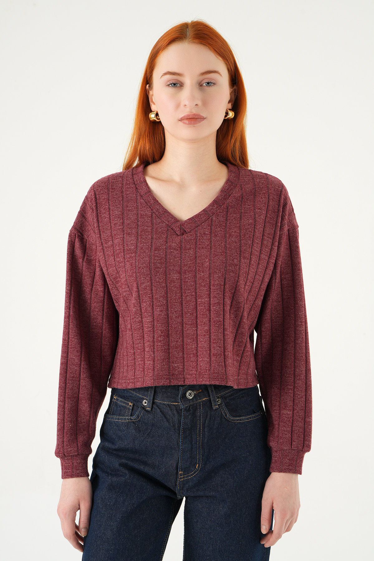 8259A V Yaka Bluz Bordo - 2