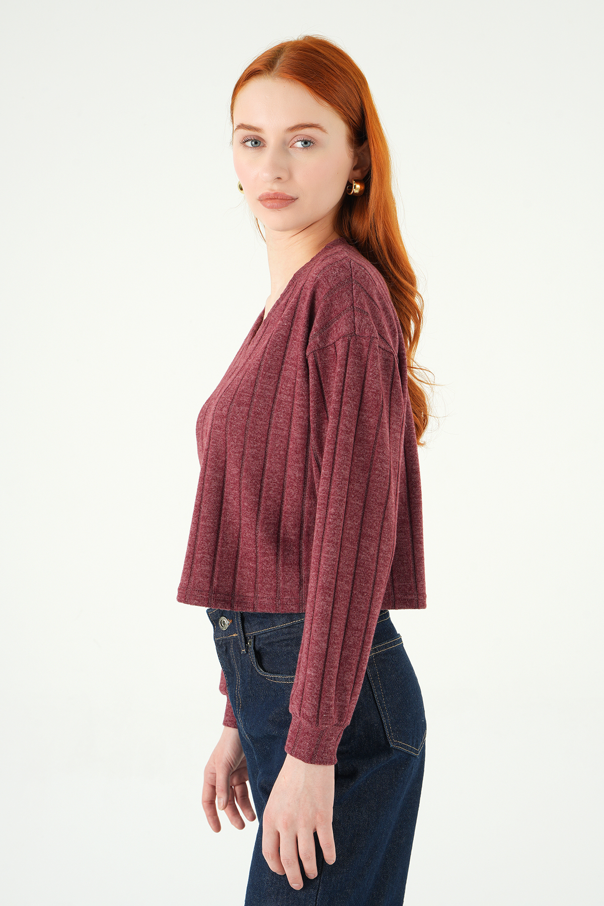 Bordo V Yaka Bluz 8259A - 1