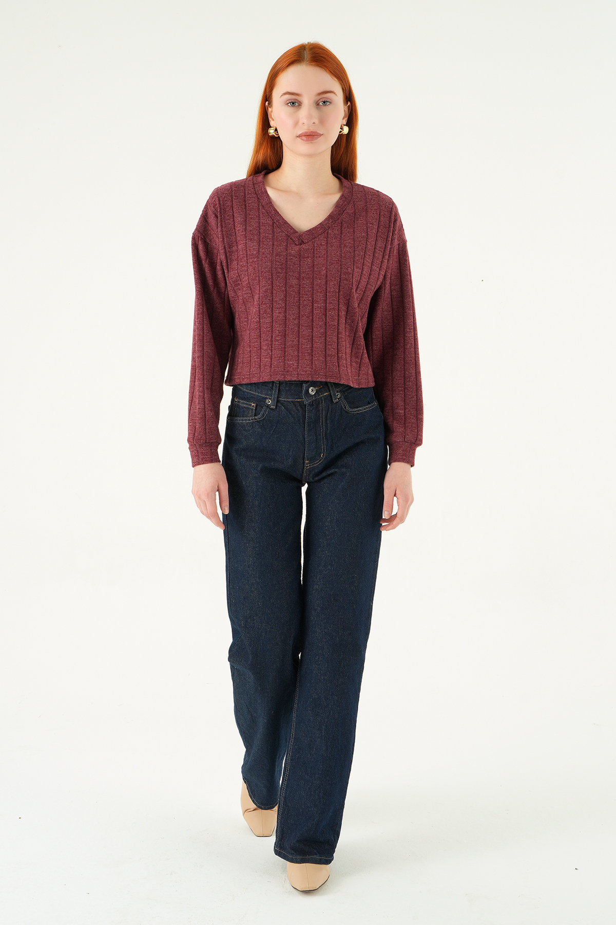 Bordo V Yaka Bluz 8259A - 3