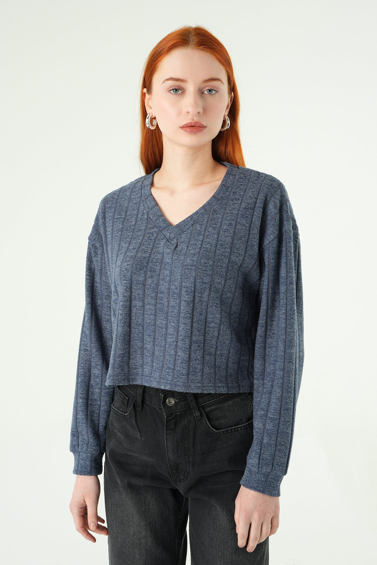 İndigo V Yaka Bluz 8259A - RAYS