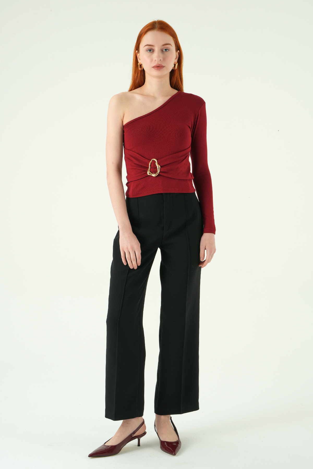 8261A Tek Kol Tokalı Bluz Bordo - 3