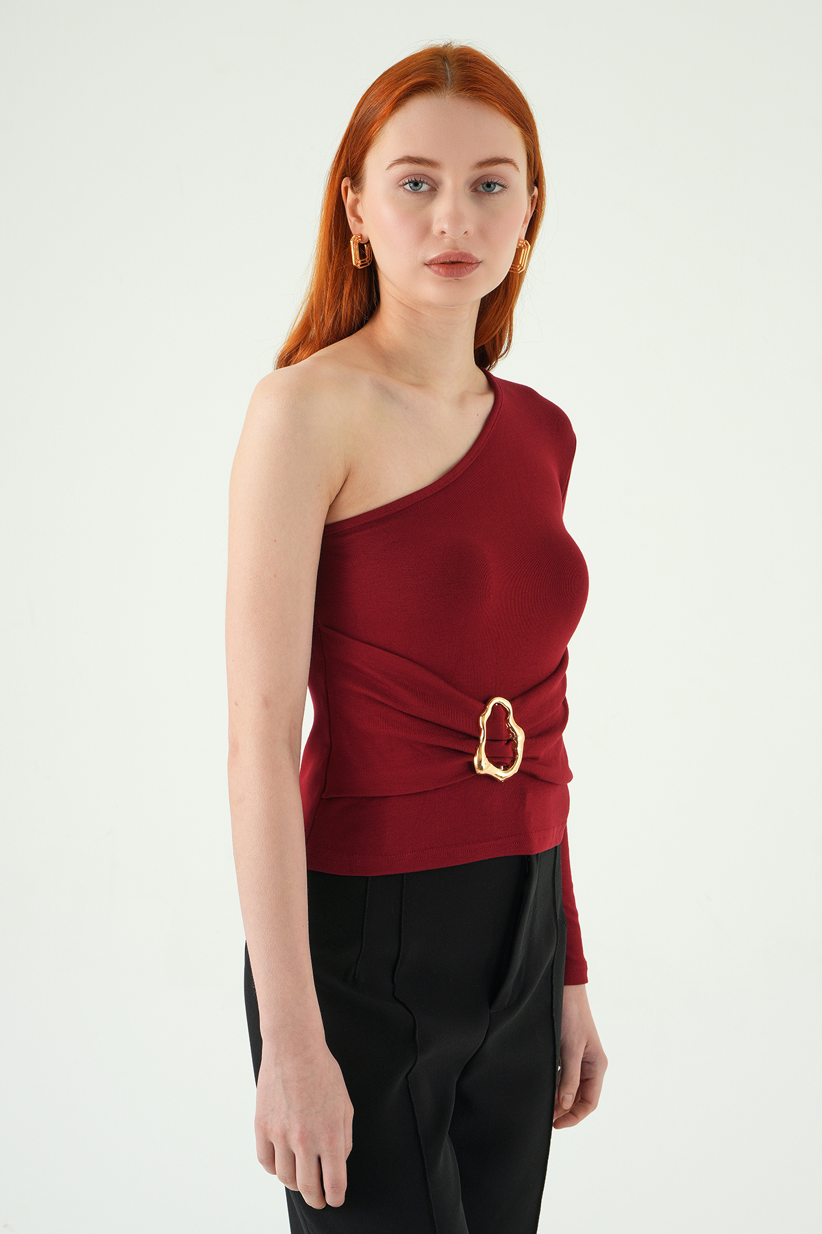 Bordo Tek Kol Tokalı Bluz 8261A - 6