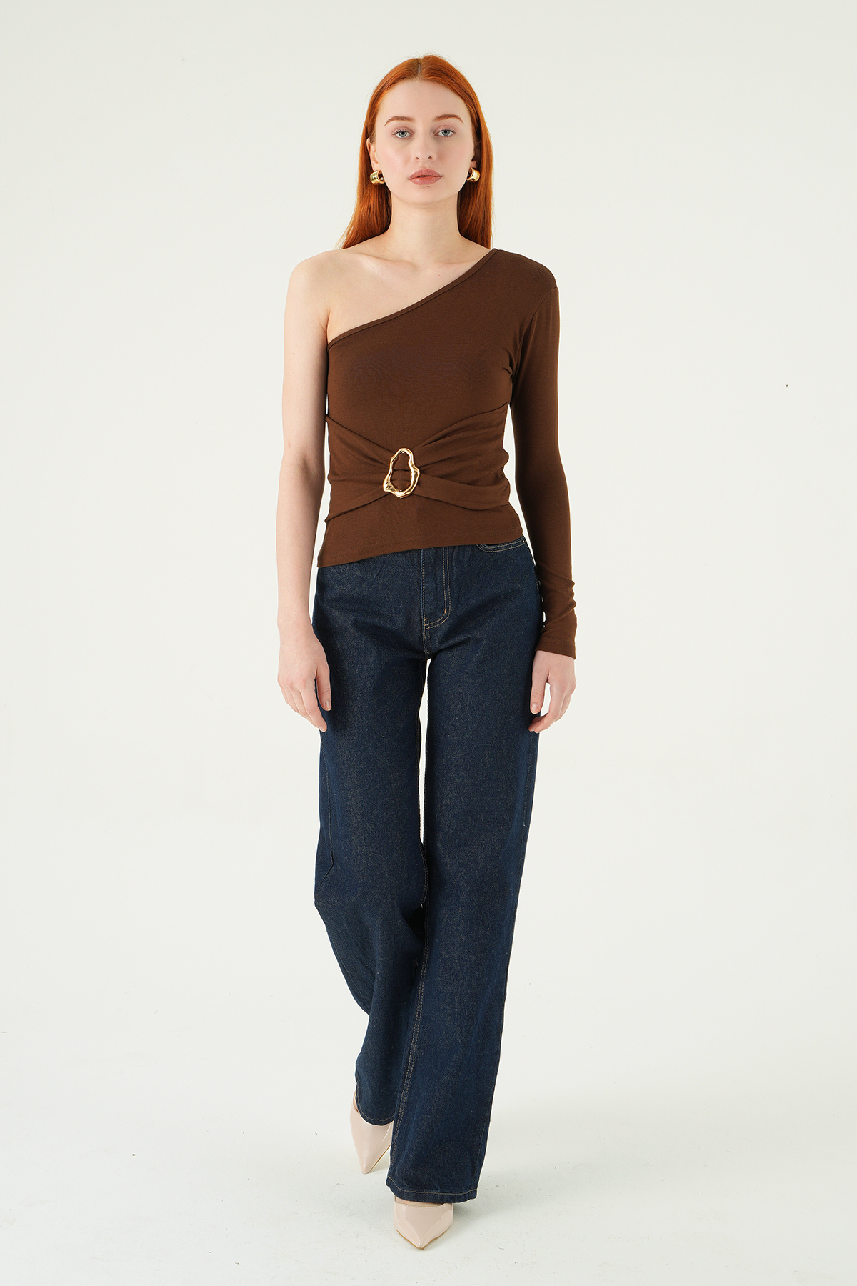 8261A Tek Kol Tokalı Bluz Kahve - 3