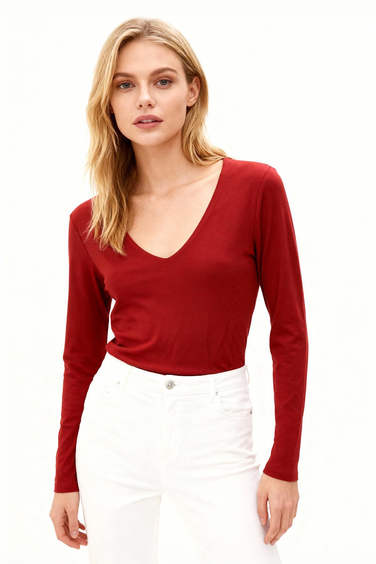 8266A V Yaka Uzun Kol Badi Bordo - 1