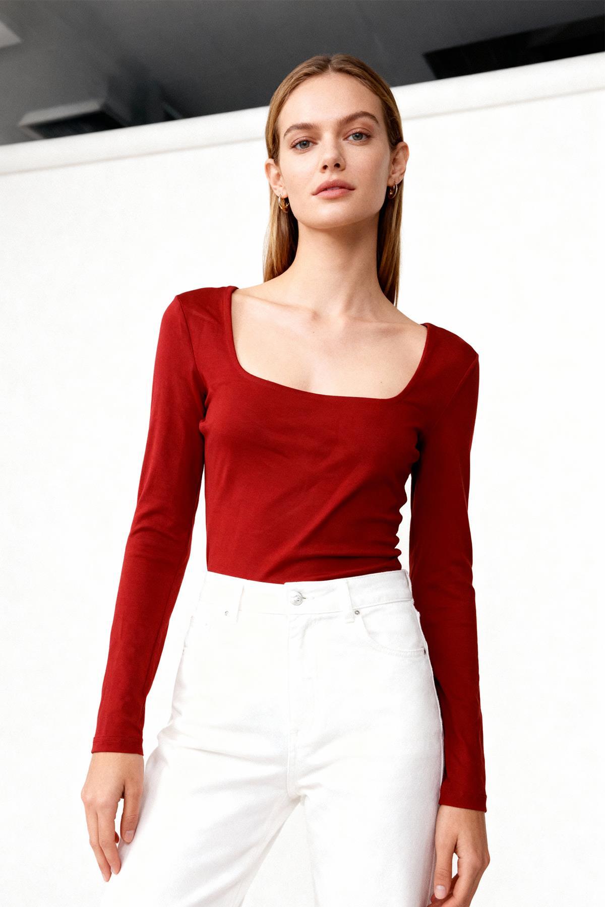 8267A Kare Yaka Badi Bordo - 1