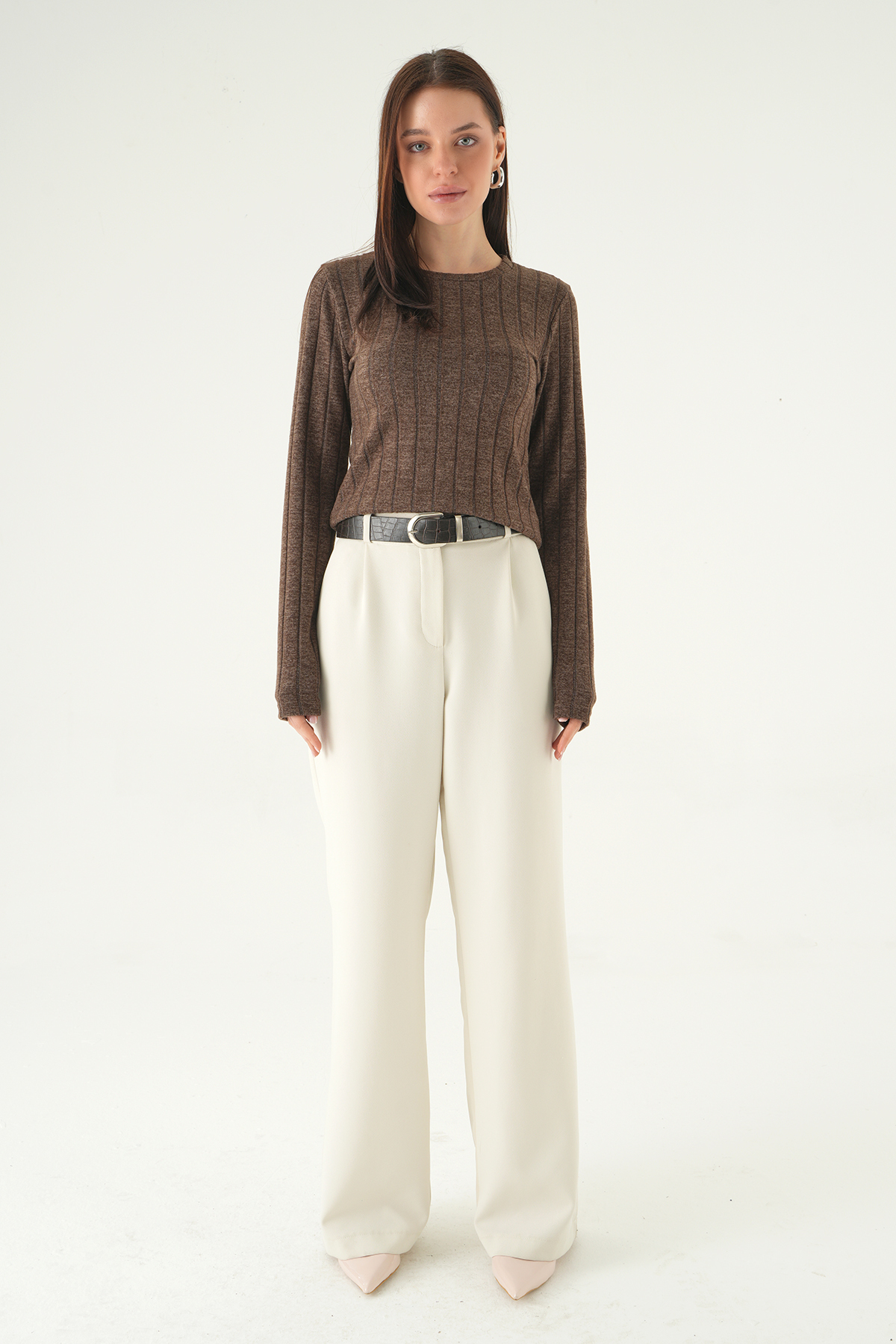 Acı Kahve Bisiklet Yaka Bluz 8268A - 3