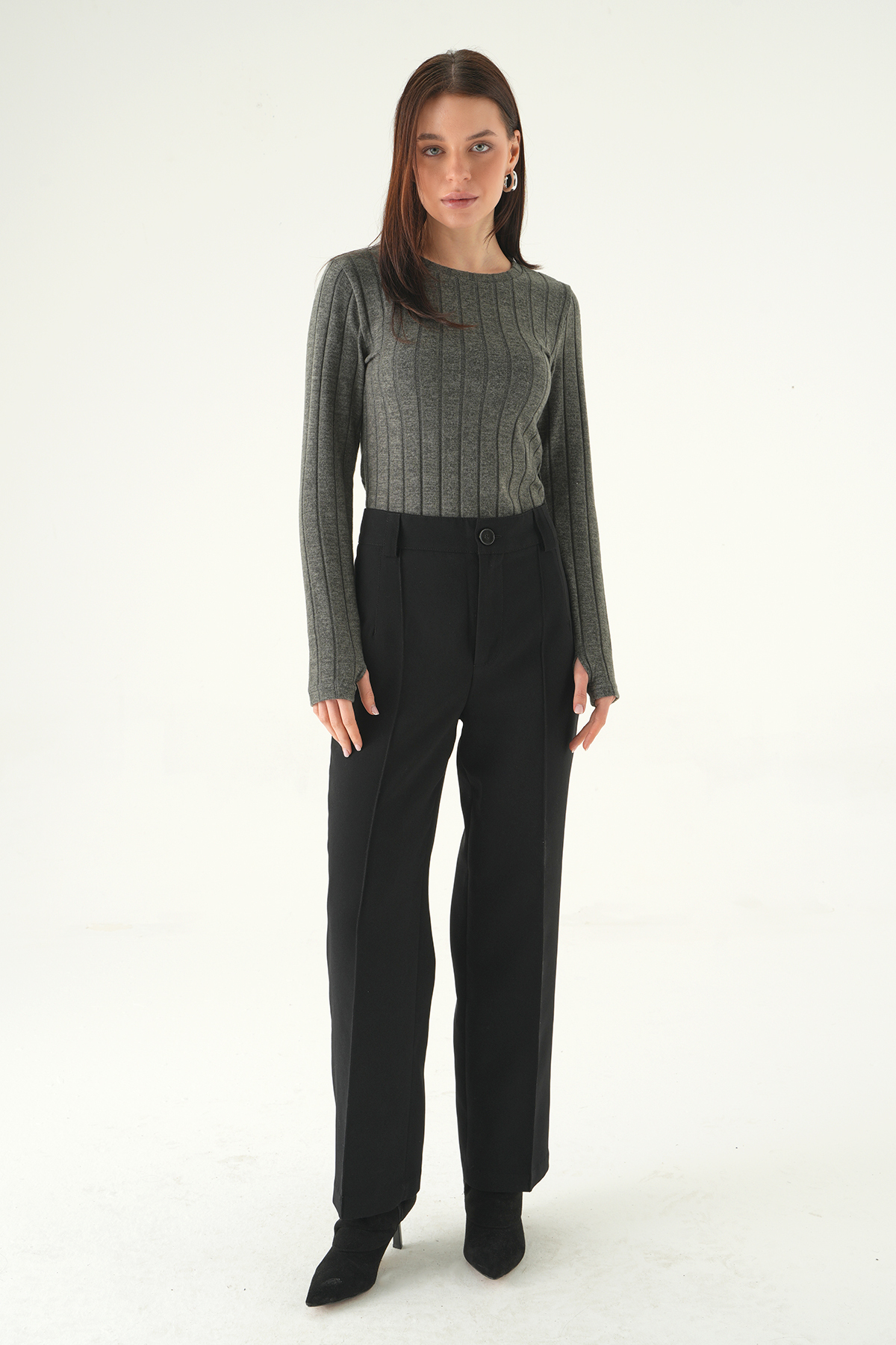 Antrasit Bisiklet Yaka Bluz 8268A - 3