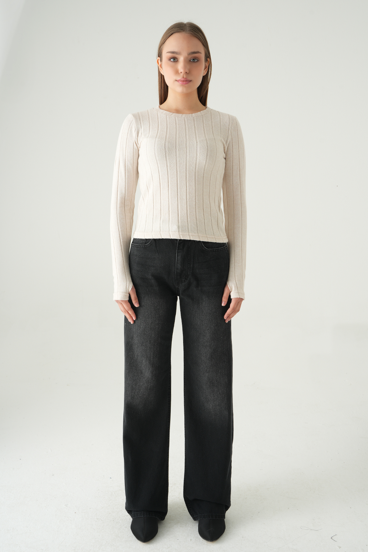 Bej Bisiklet Yaka Bluz 8268A - 3