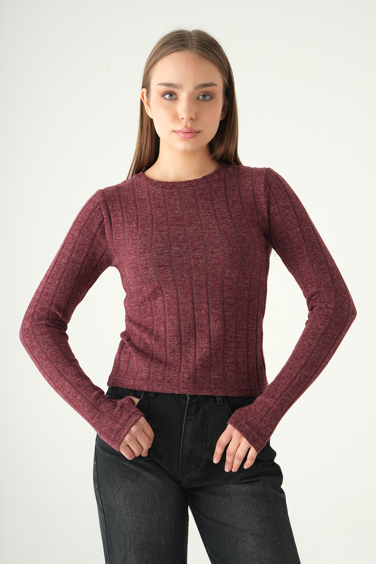 Bordo Bisiklet Yaka Bluz 8268A 