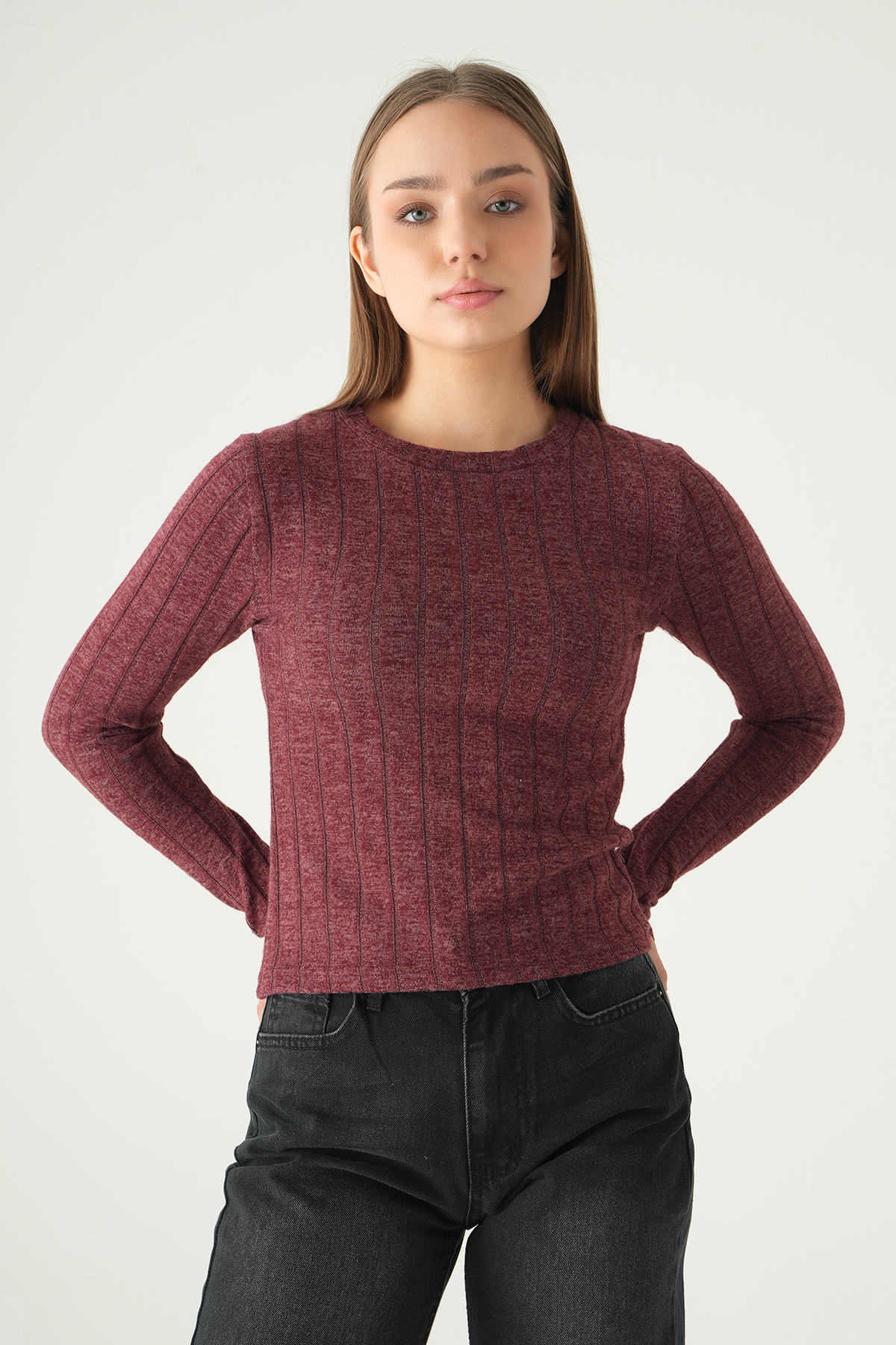 Bordo Bisiklet Yaka Bluz 8268A - 2