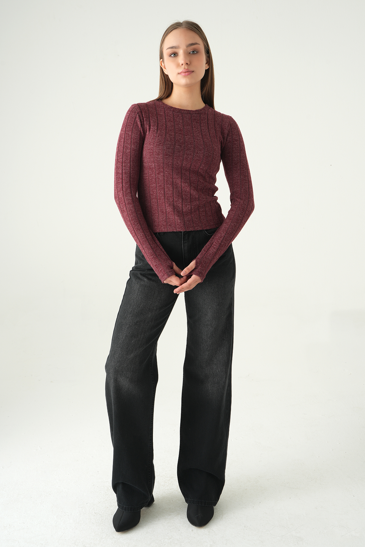 Bordo Bisiklet Yaka Bluz 8268A - 3