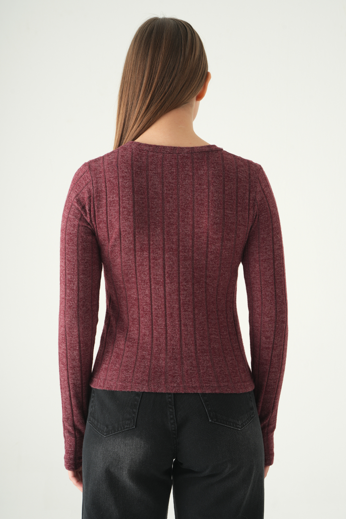 Bordo Bisiklet Yaka Bluz 8268A - 5