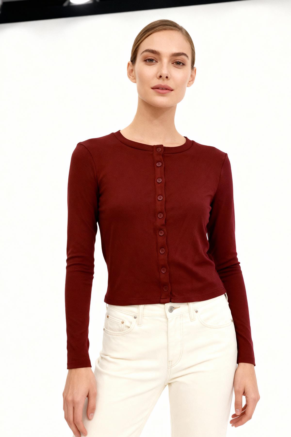 8270A Ön Düğmeli Uzun Kol Badi Bordo - RAYS