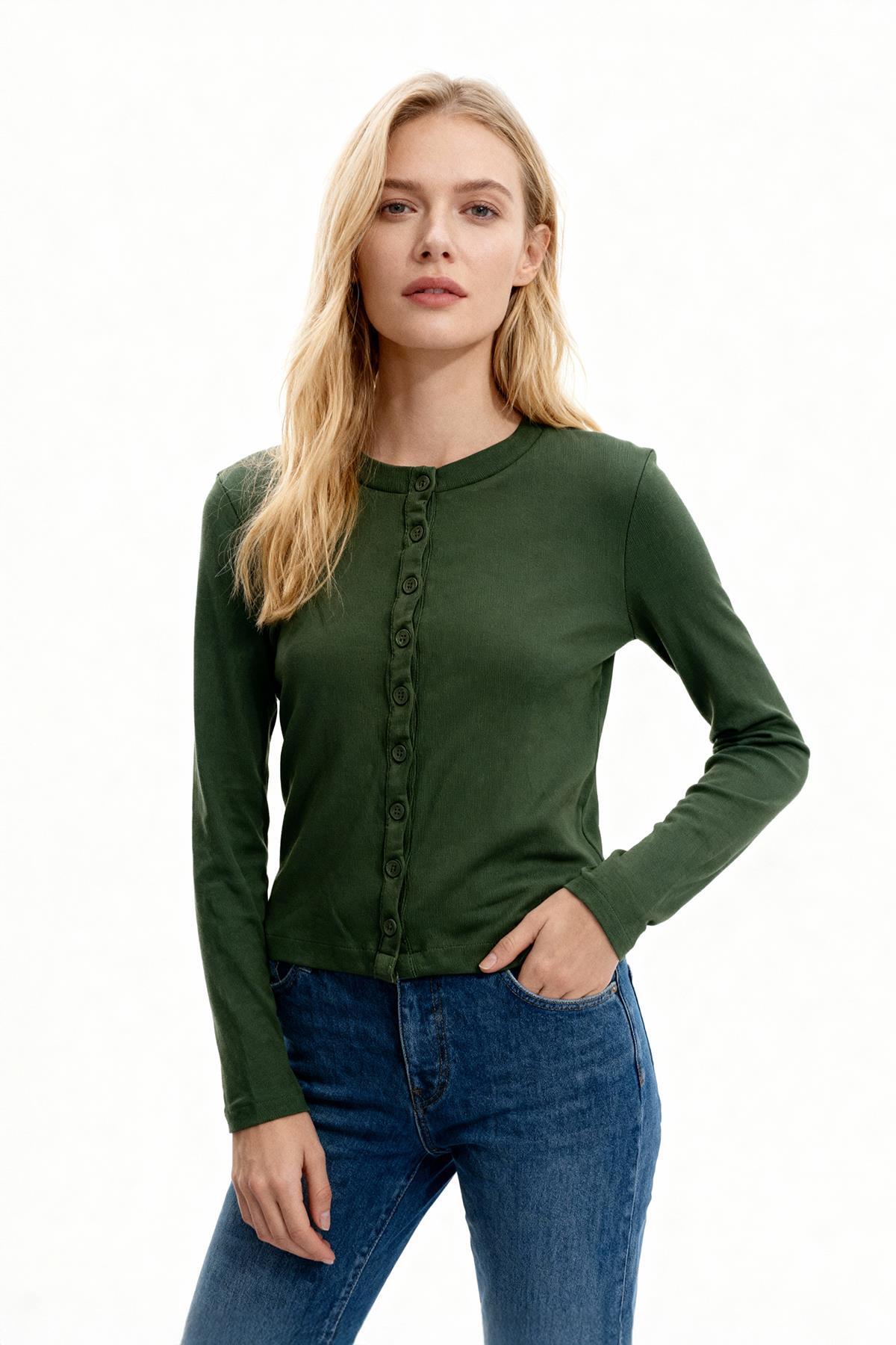 8270A Ön Düğmeli Uzun Kol Badi Haki - 1