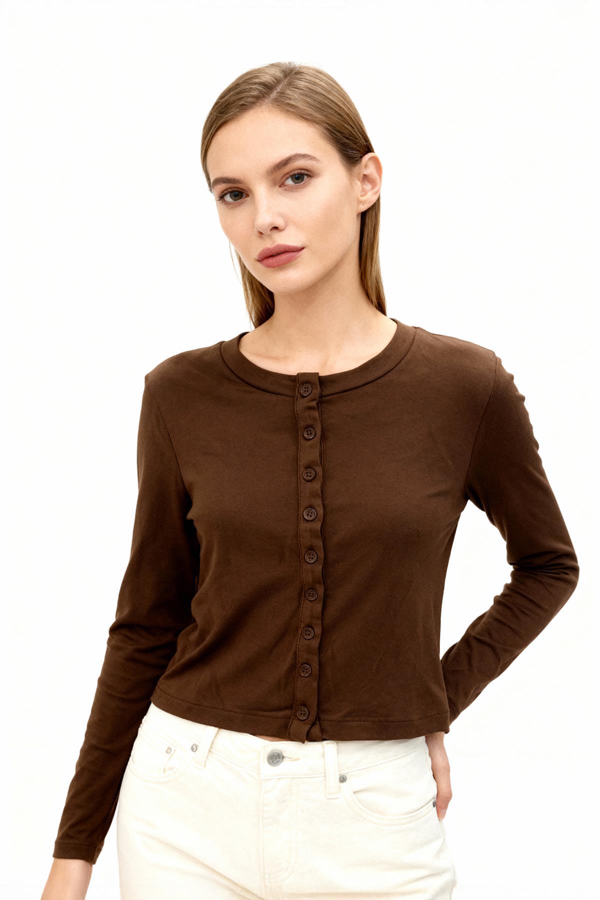 8270A Ön Düğmeli Uzun Kol Badi Kahve - 1