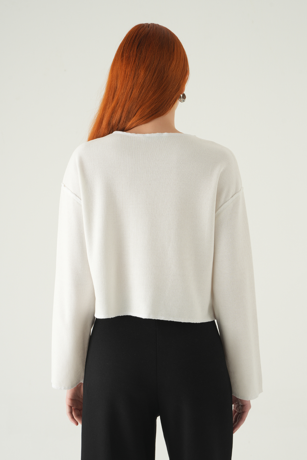 Ekru Düğmeli Bisiklet Yaka Bluz 8273A - 5