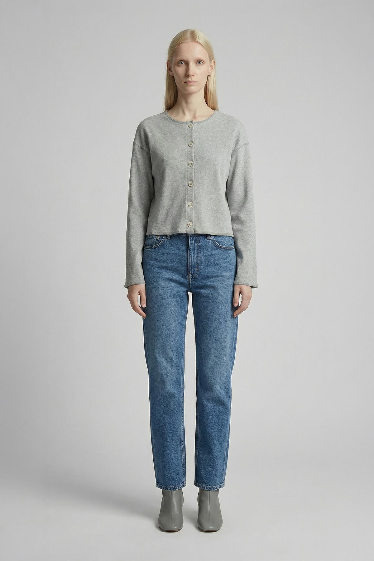 8273A Düğmeli Bisiklet Yaka Bluz Gri - 1