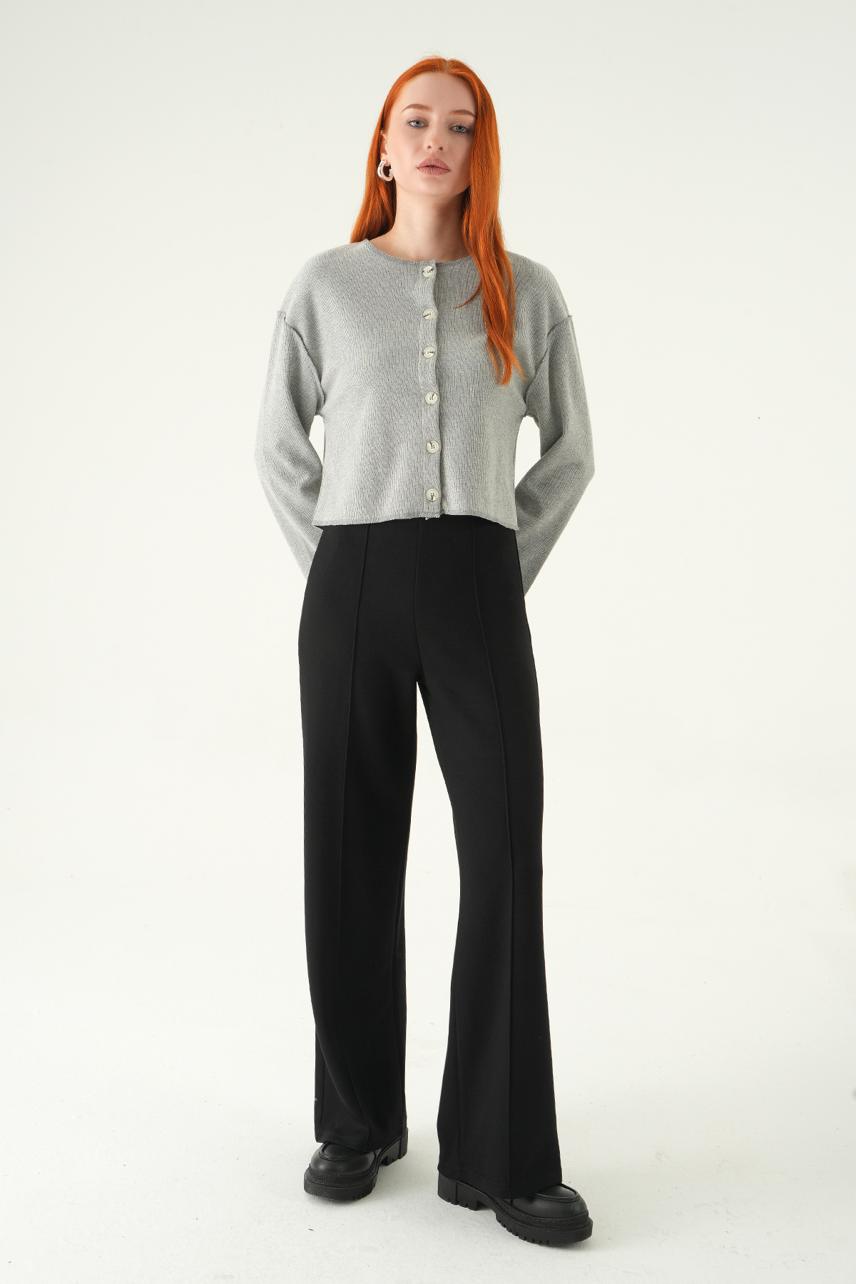 Gri Düğmeli Bisiklet Yaka Bluz 8273A - 3