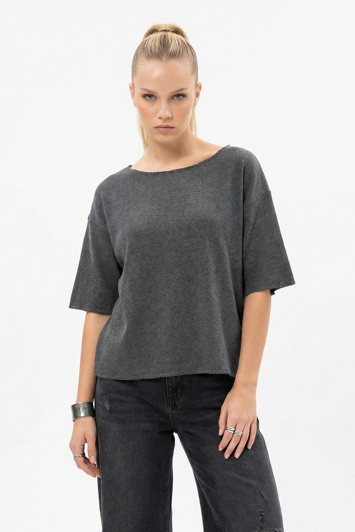 8274A Bisiklet Yaka Kısa Kol Tişört Antrasit - RAYS