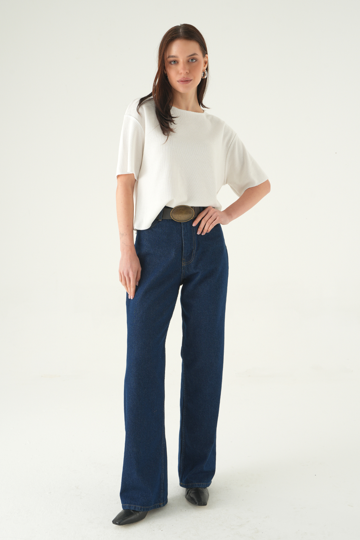 8274A Bisiklet Yaka Kısa Kol Tişört Ekru - 3