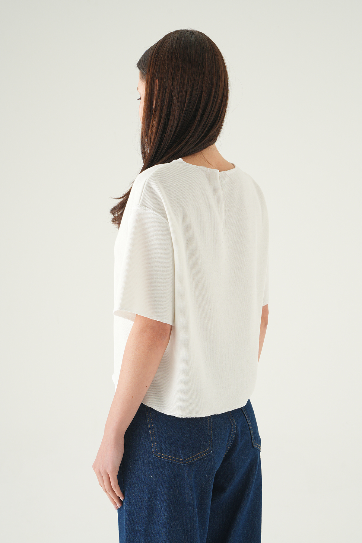 8274A Bisiklet Yaka Kısa Kol Tişört Ekru - 5