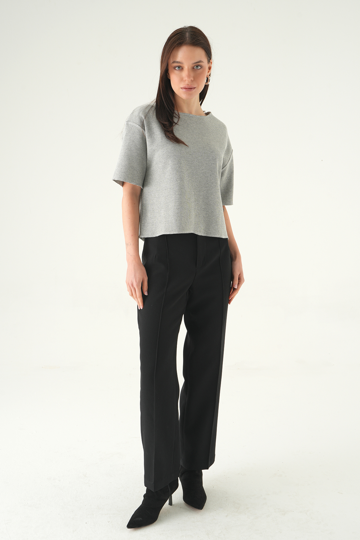 Gri Bisiklet Yaka Kısa Kol Bluz 8274A - 3