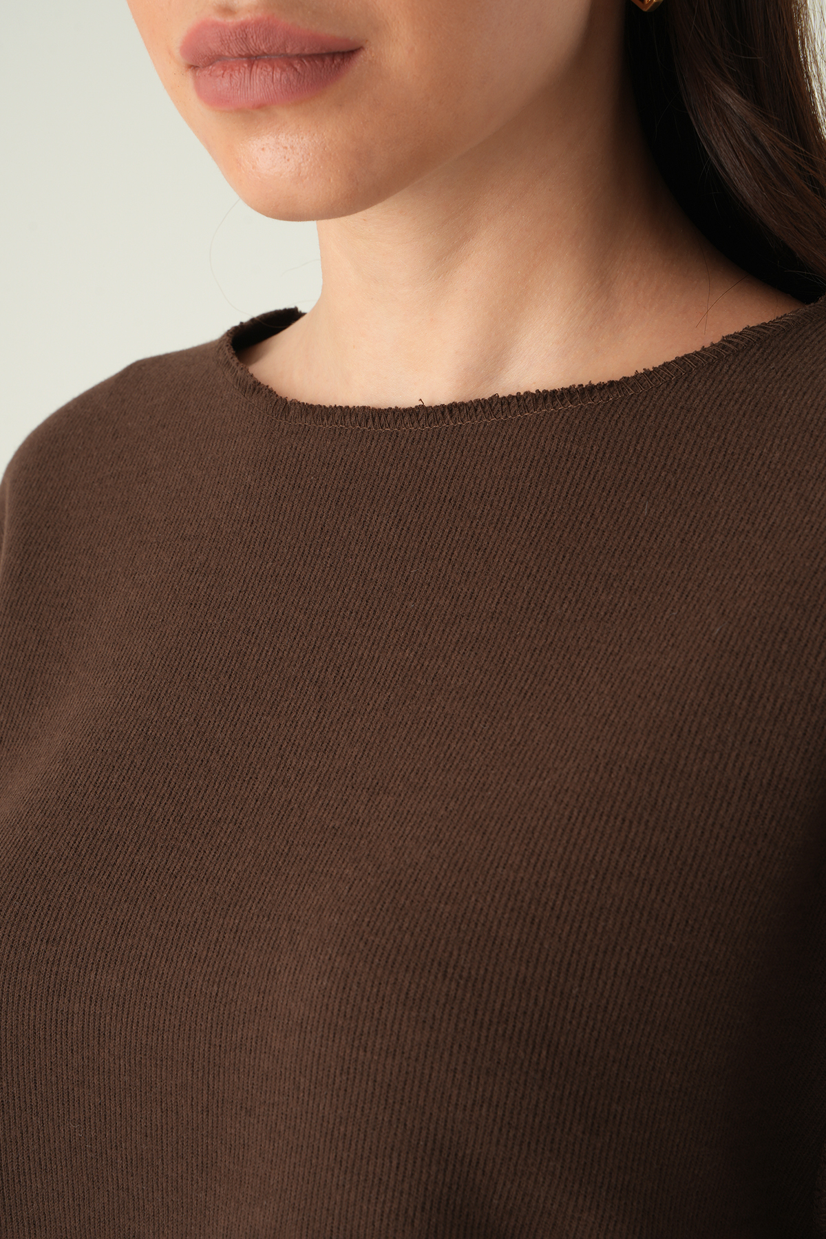 Kahve Bisiklet Yaka Kısa Kol Bluz 8274A - 4