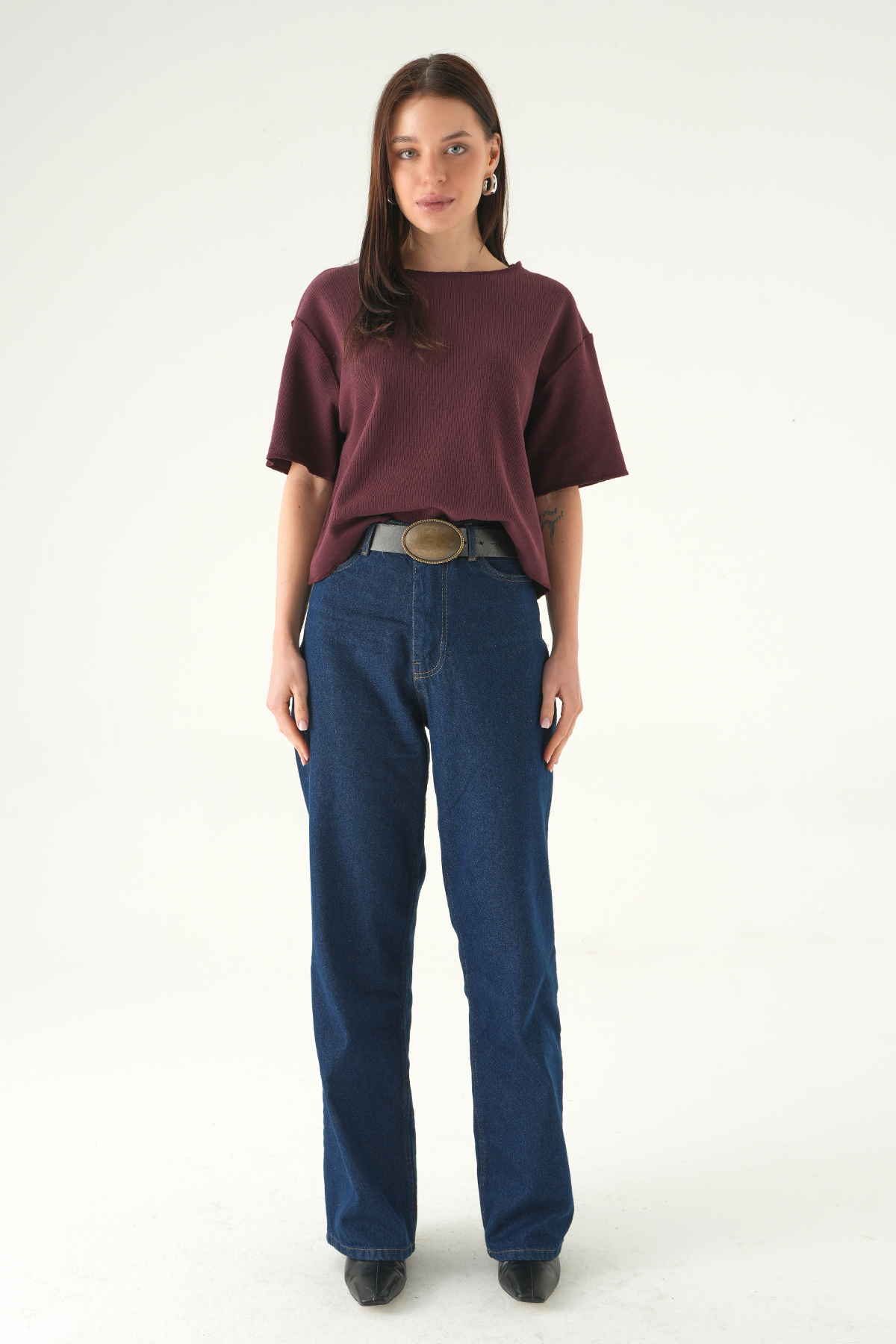 8274A Bisiklet Yaka Kısa Kol Tişört Mürdüm - 3