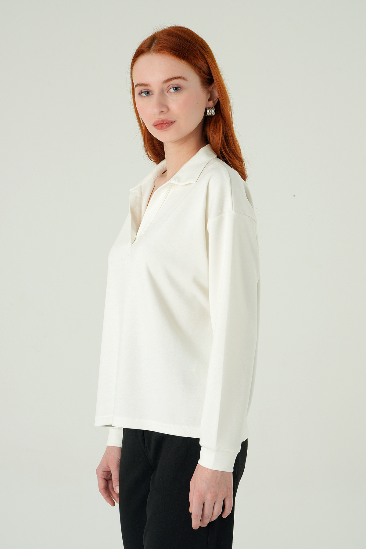Ekru Gömlek Yaka Sweat 8275A - 1