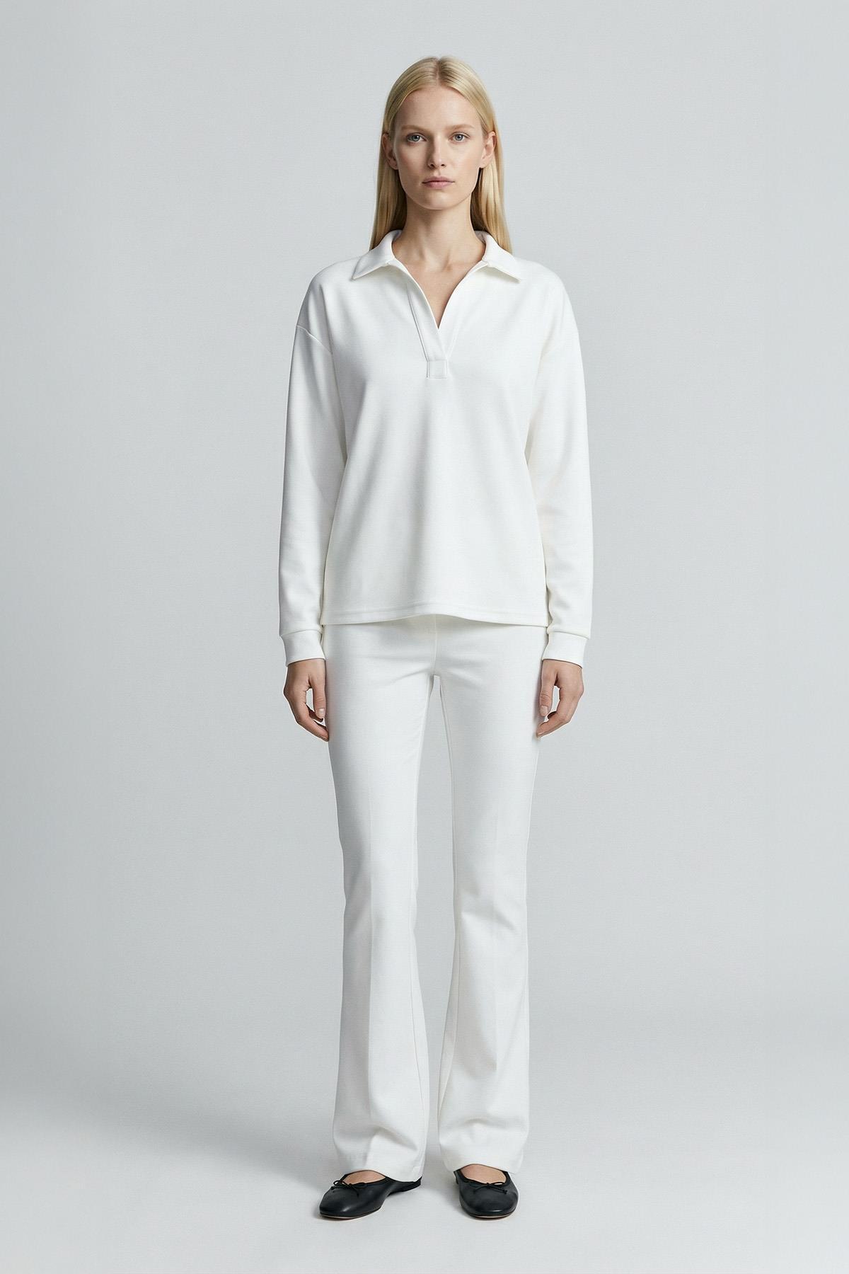 8275A Gömlek Yaka Kazak Ekru - RAYS