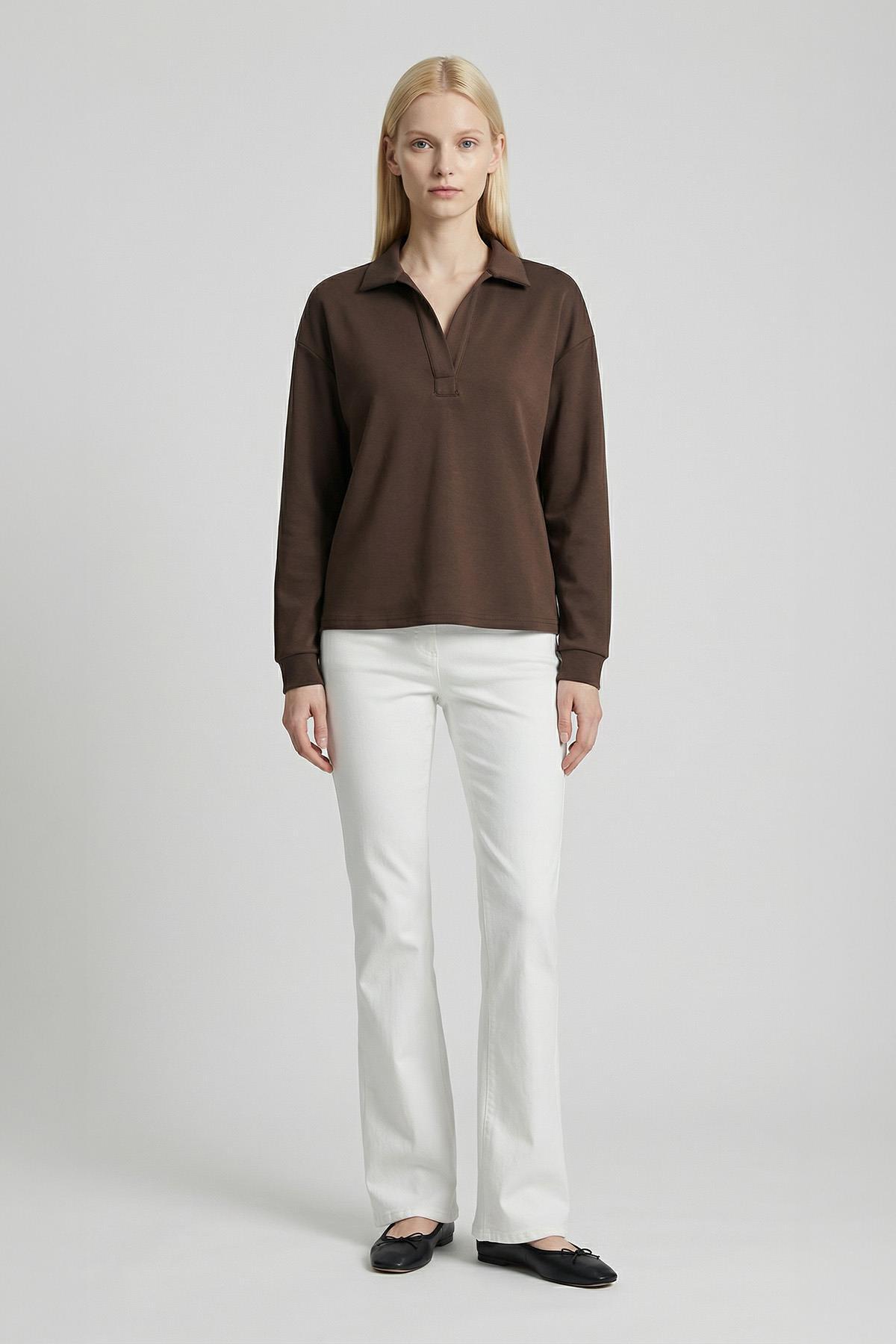 8275A Gömlek Yaka Kazak Kahve - RAYS