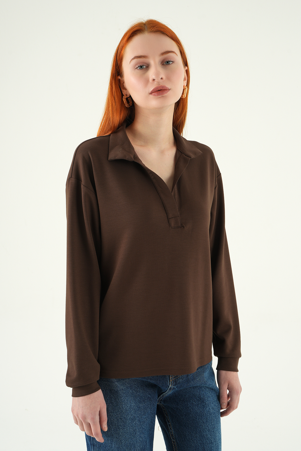 8275A Gömlek Yaka Sweat Kahve 