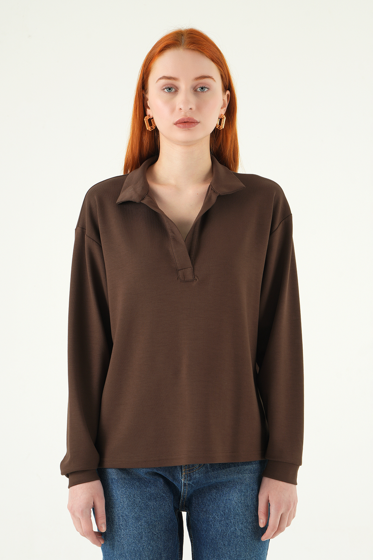 Kahve Gömlek Yaka Sweat 8275A - 2