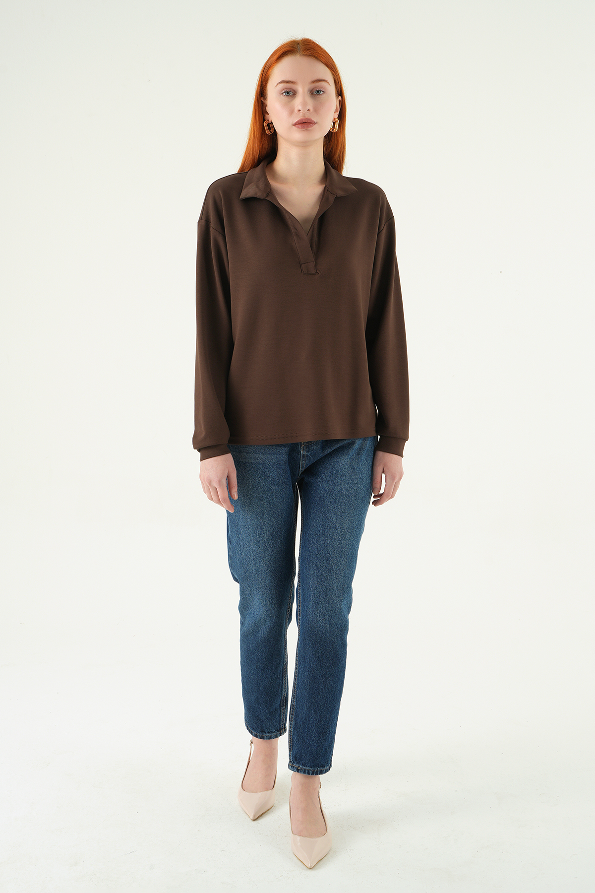 Kahve Gömlek Yaka Sweat 8275A - 3